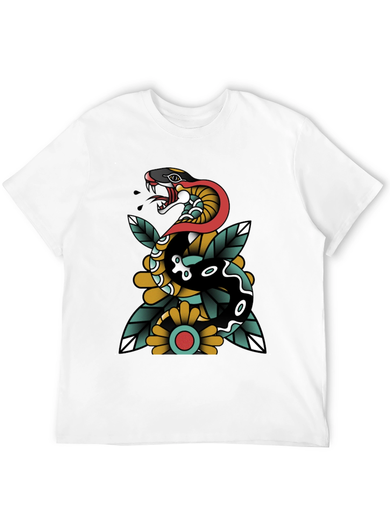 Black Snake & Flower Graphic Tee - Traditional Tattoo Style view 12