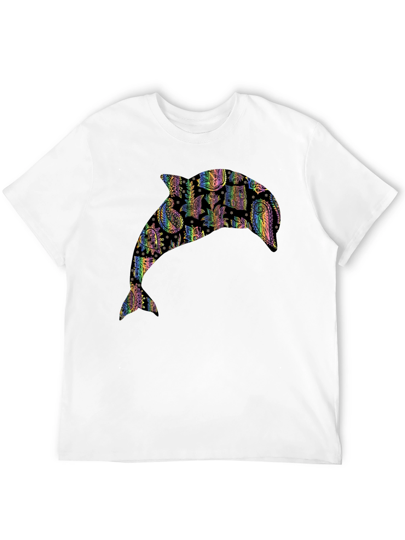 Black Dolphin Paisley Pattern Black T-Shirt view 12