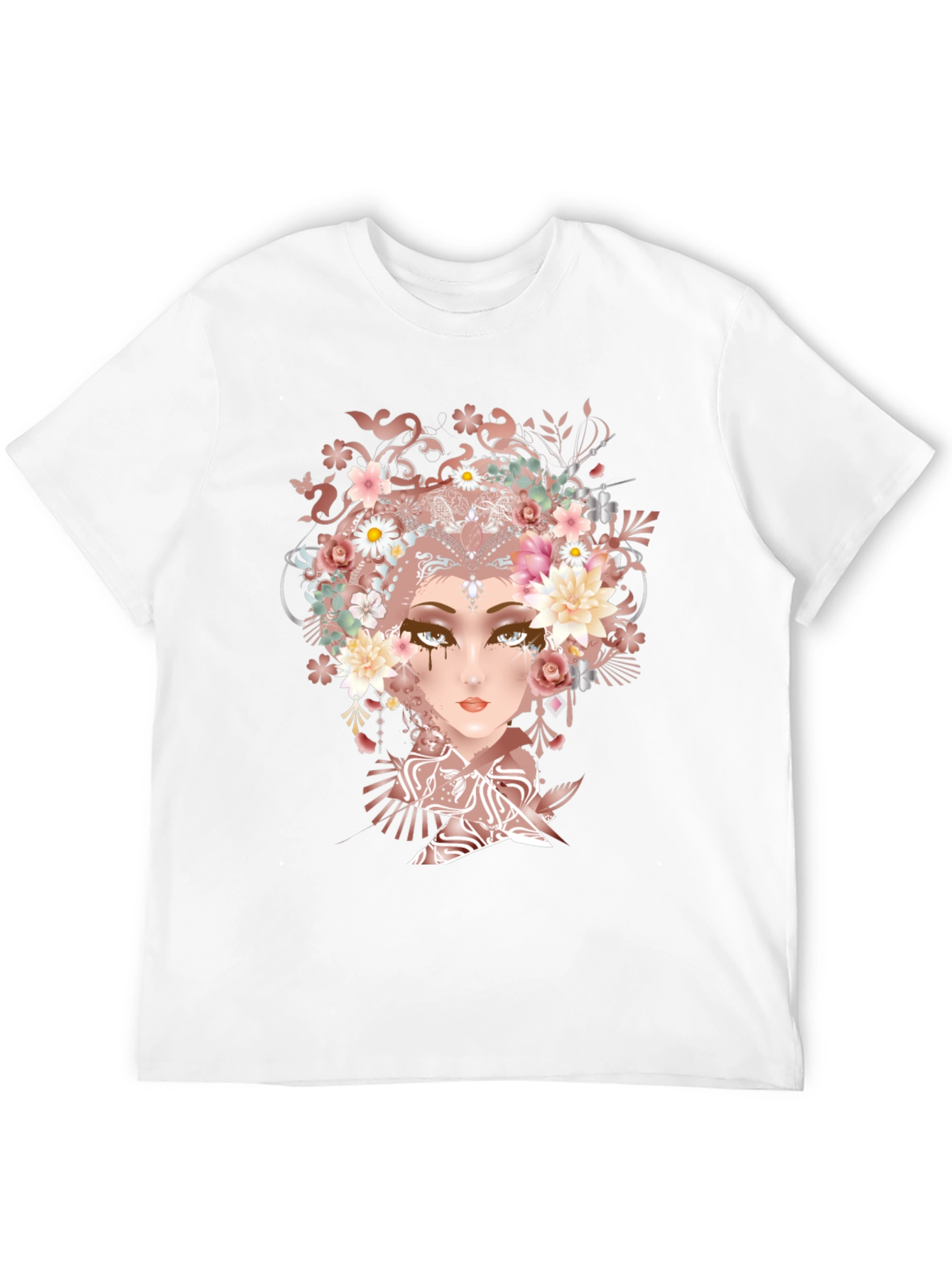 Black Floral Goddess Graphic Tee - Black Cotton T-Shirt view 12