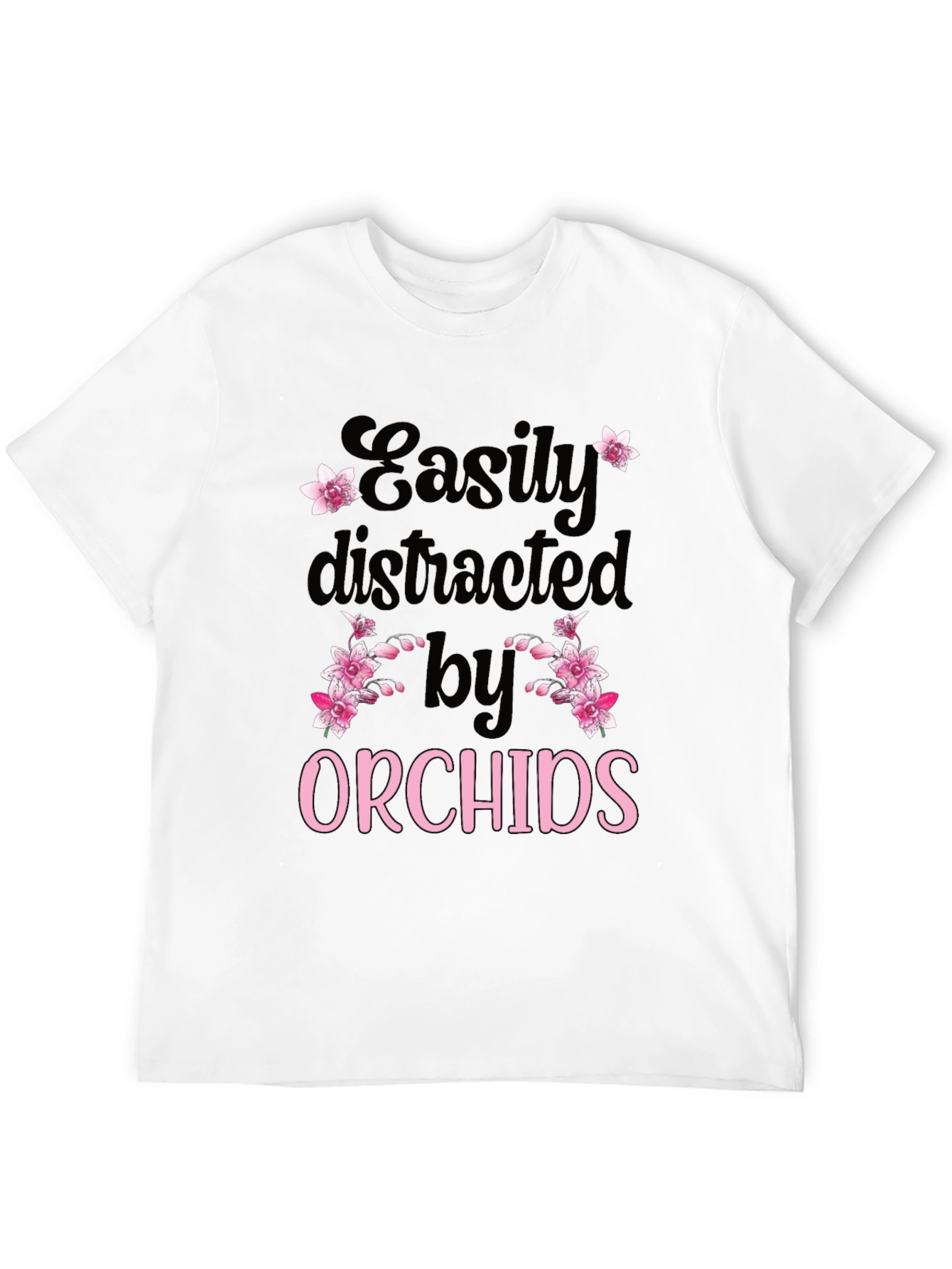 Black Easily Distracted by Orchids T-Shirt view 12