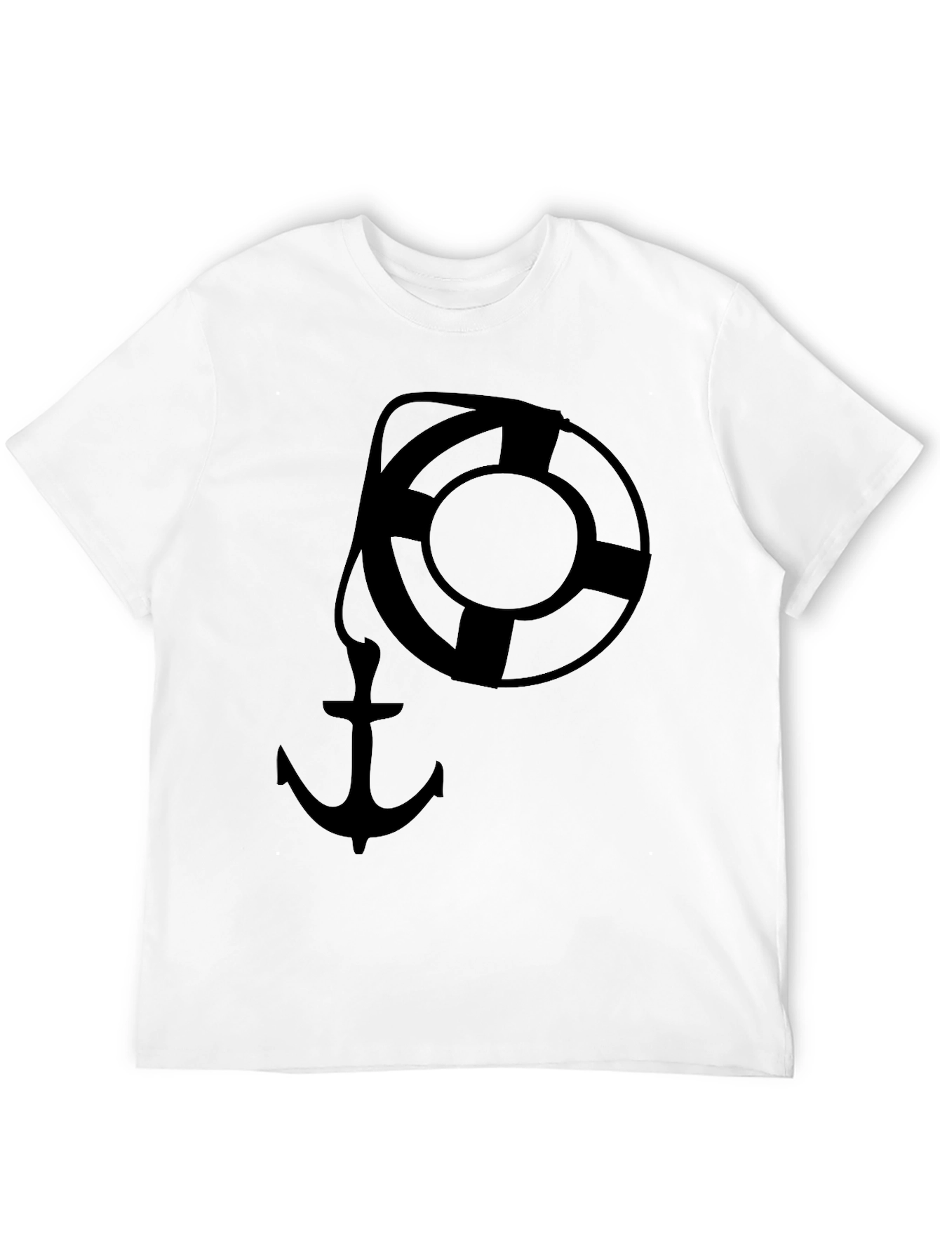 Nautical Anchor & Life Preserver Graphic Tee - Black - 12