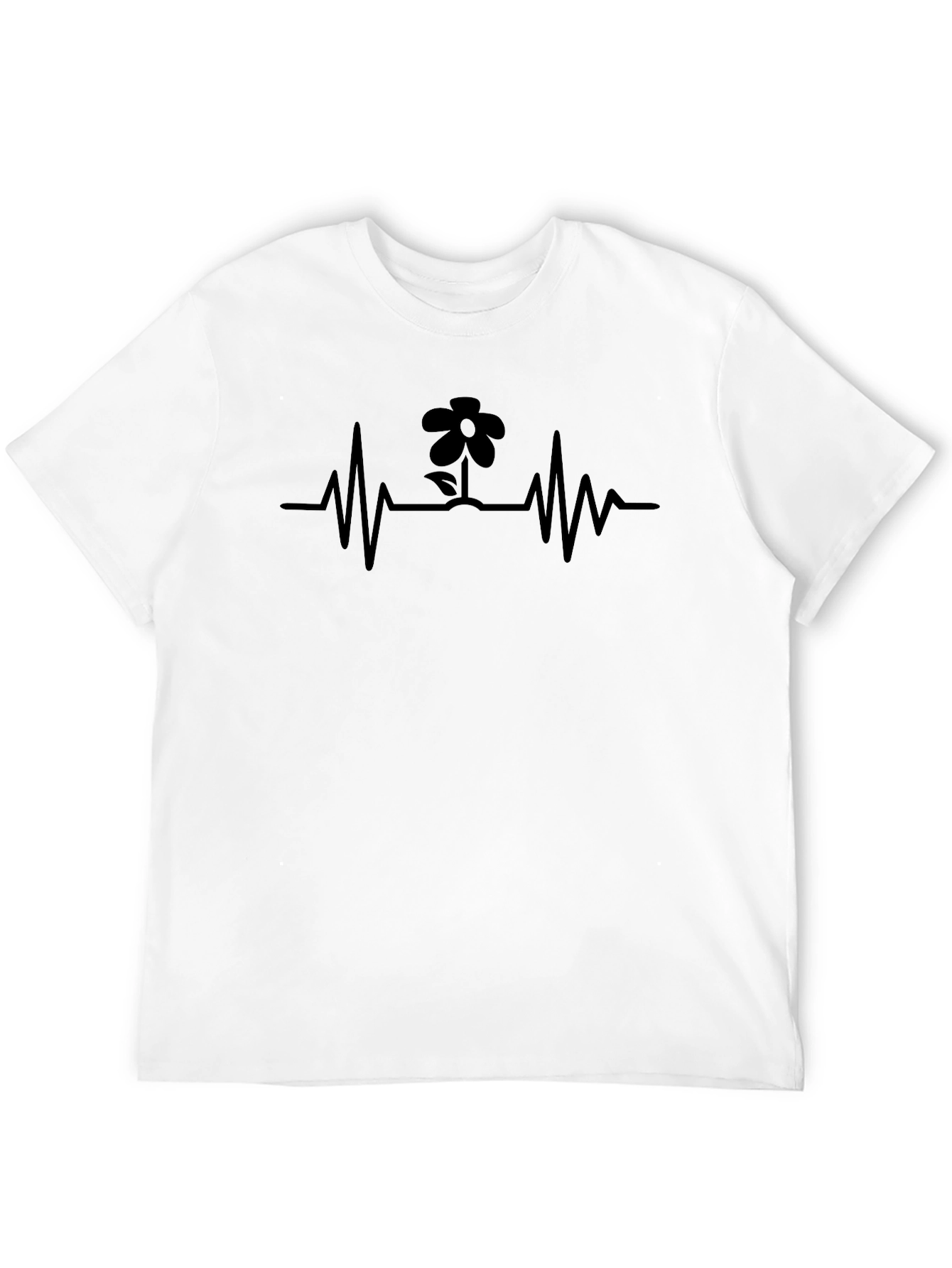 Black Flower Heartbeat Graphic Tee - Black Crew Neck T-Shirt view 12