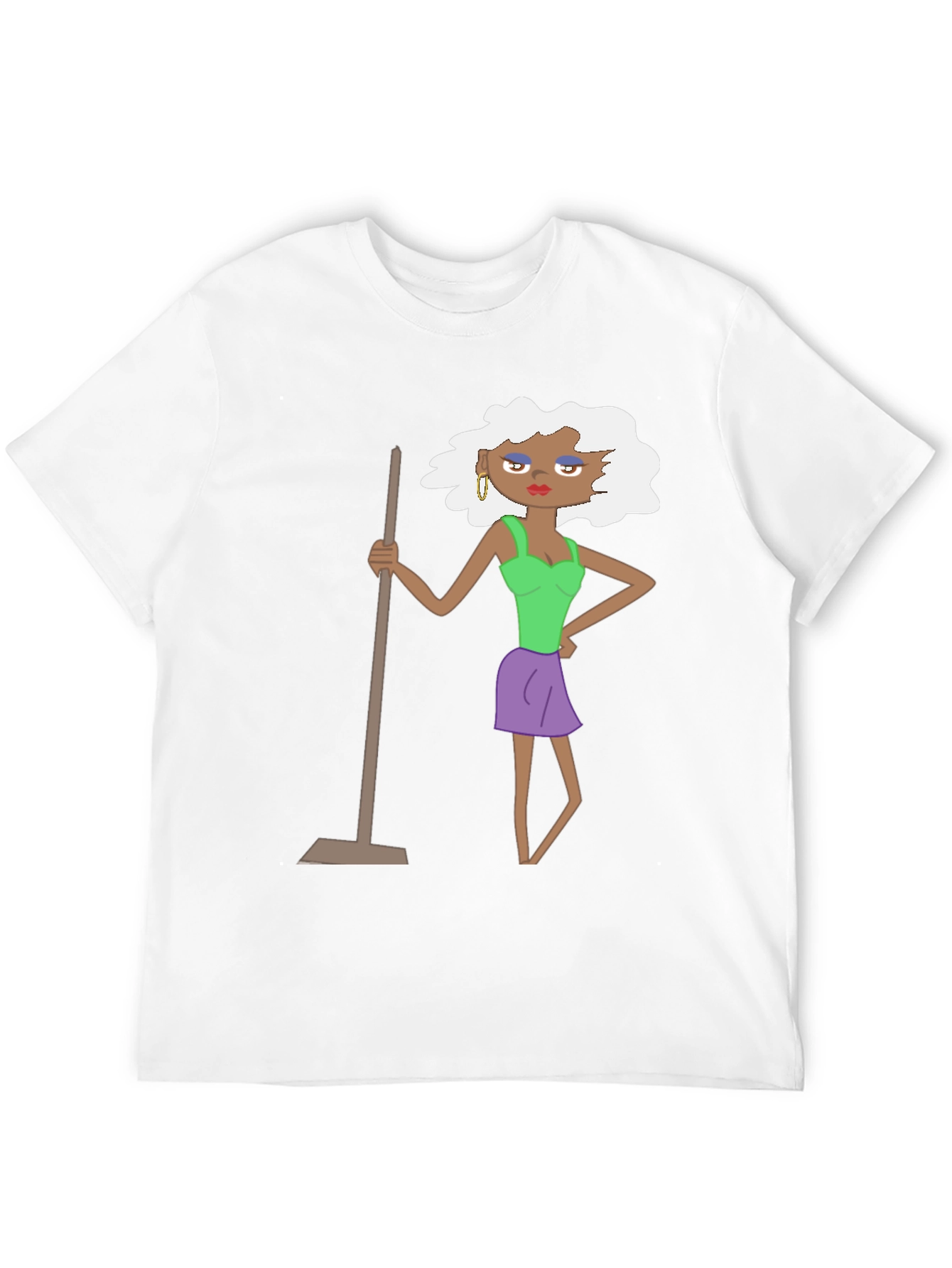 Black Funny Cartoon Woman on Black T-Shirt view 12