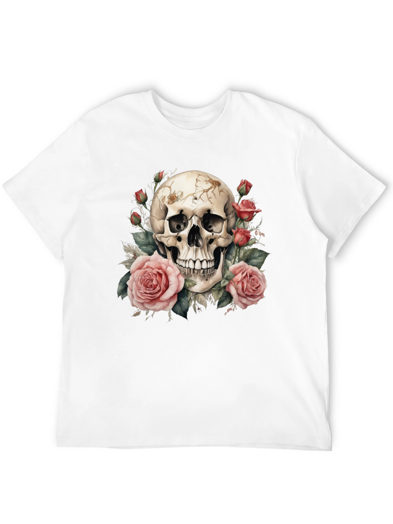 Black Skull & Roses Graphic Tee - Black Cotton T-Shirt view 12