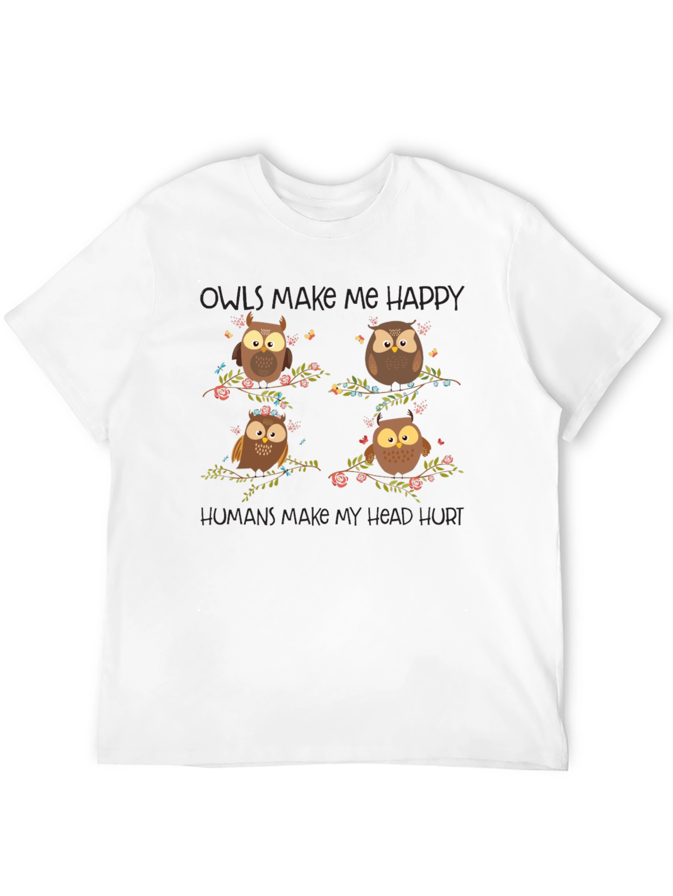 Black Owl Happy Head Hurt Black Graphic T-Shirt view 12