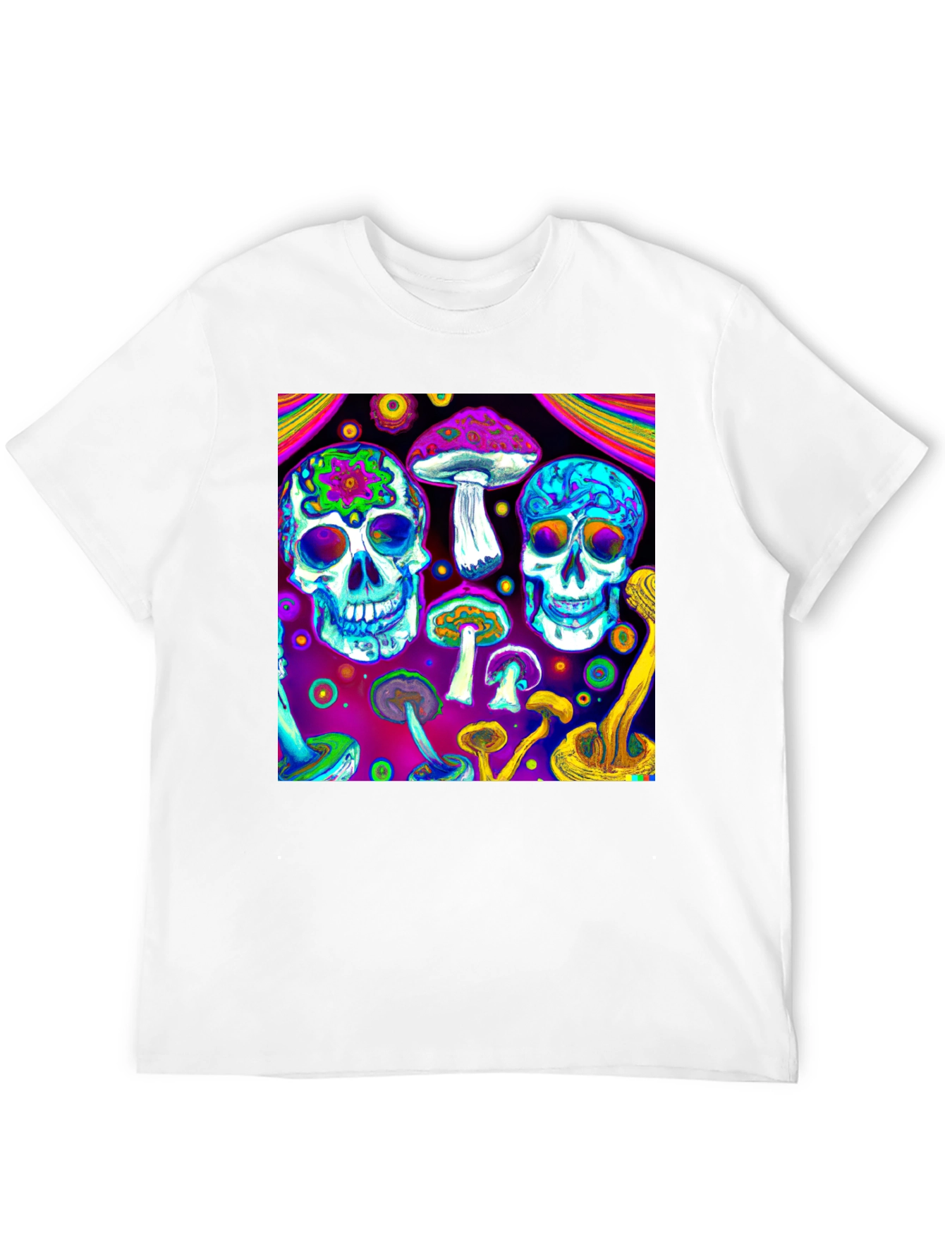 Black Psychedelic Skull & Mushroom Graphic T-Shirt view 12