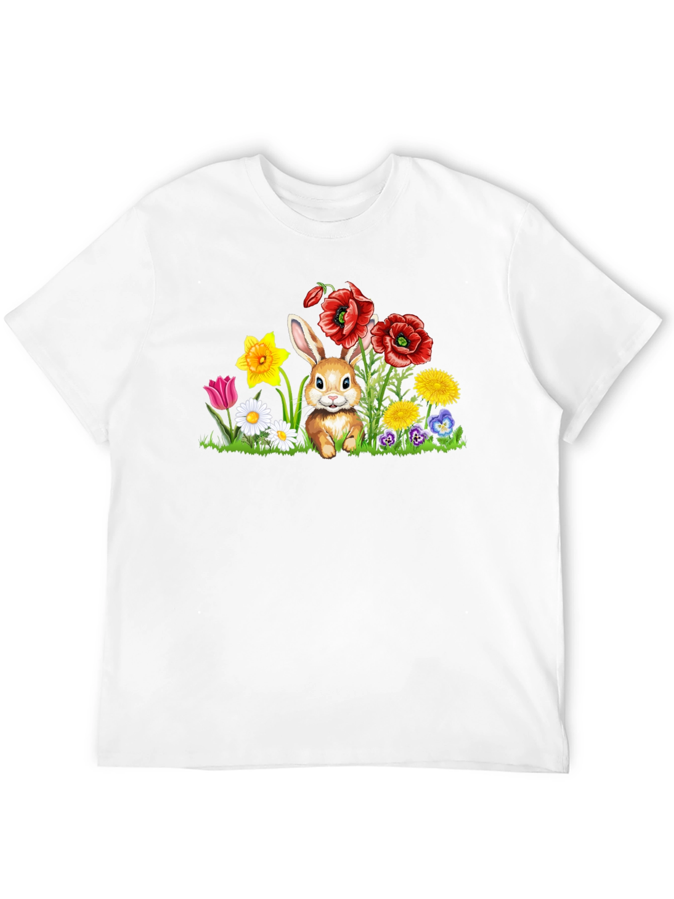 Black Cute Bunny in Flower Patch Black T-Shirt view 12