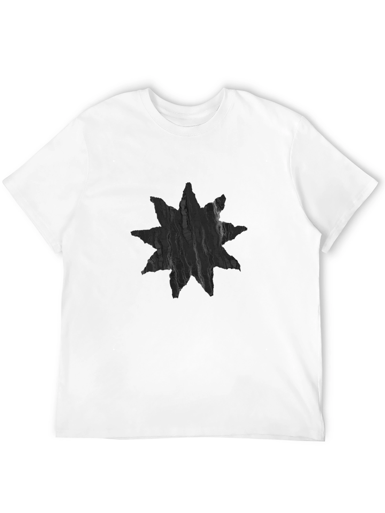 Black Abstract Star Design Men's Black T-Shirt view 12