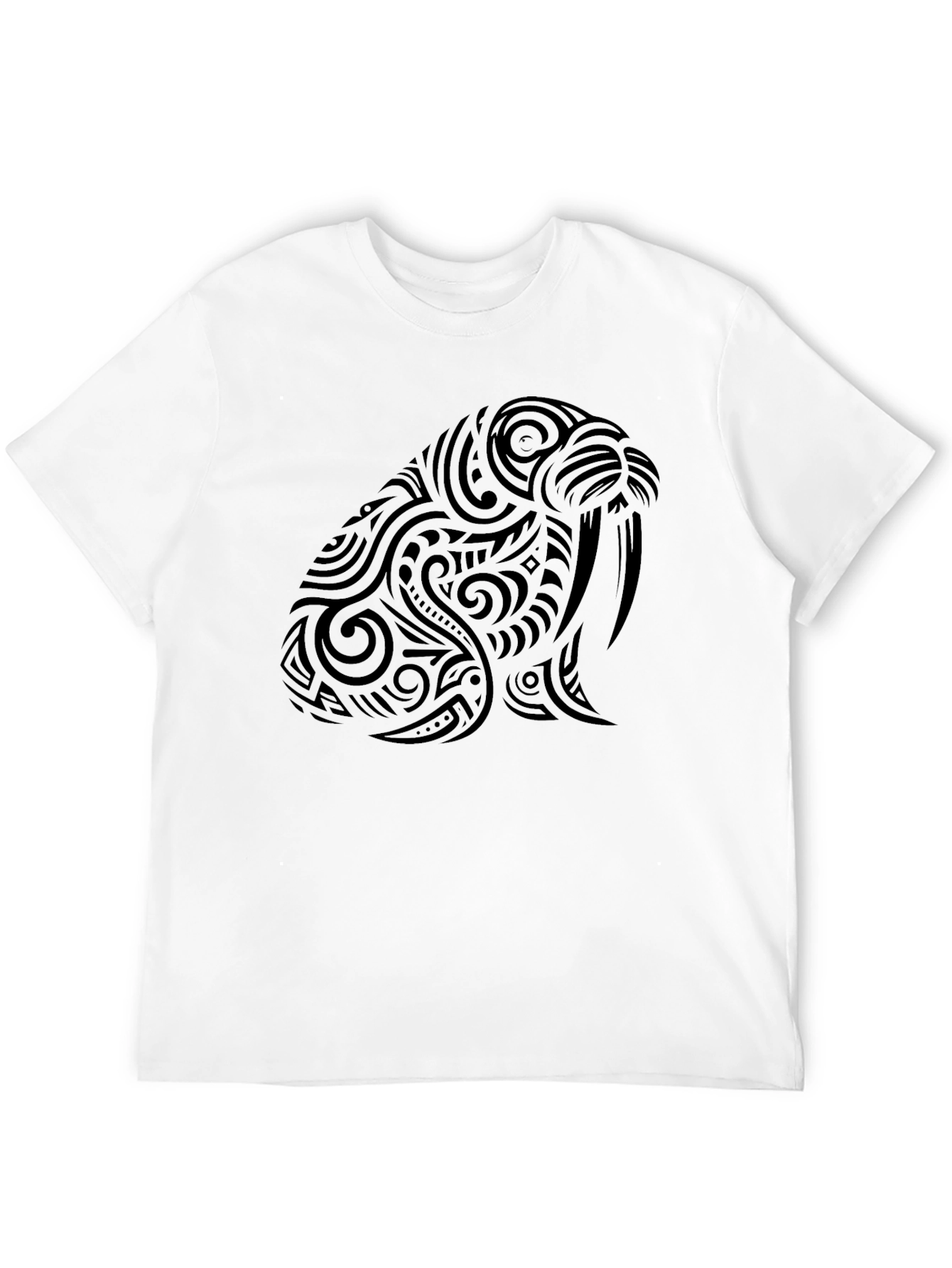 Black Tribal Walrus Graphic Tee - Black Cotton T-Shirt view 12