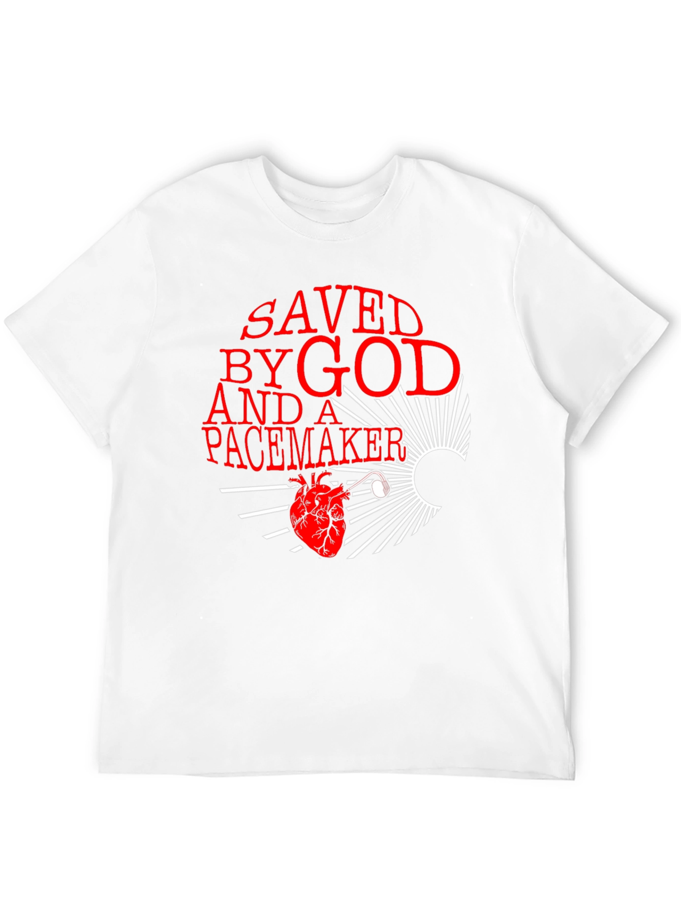 Black Saved By God and a Pacemaker Graphic T-Shirt view 12