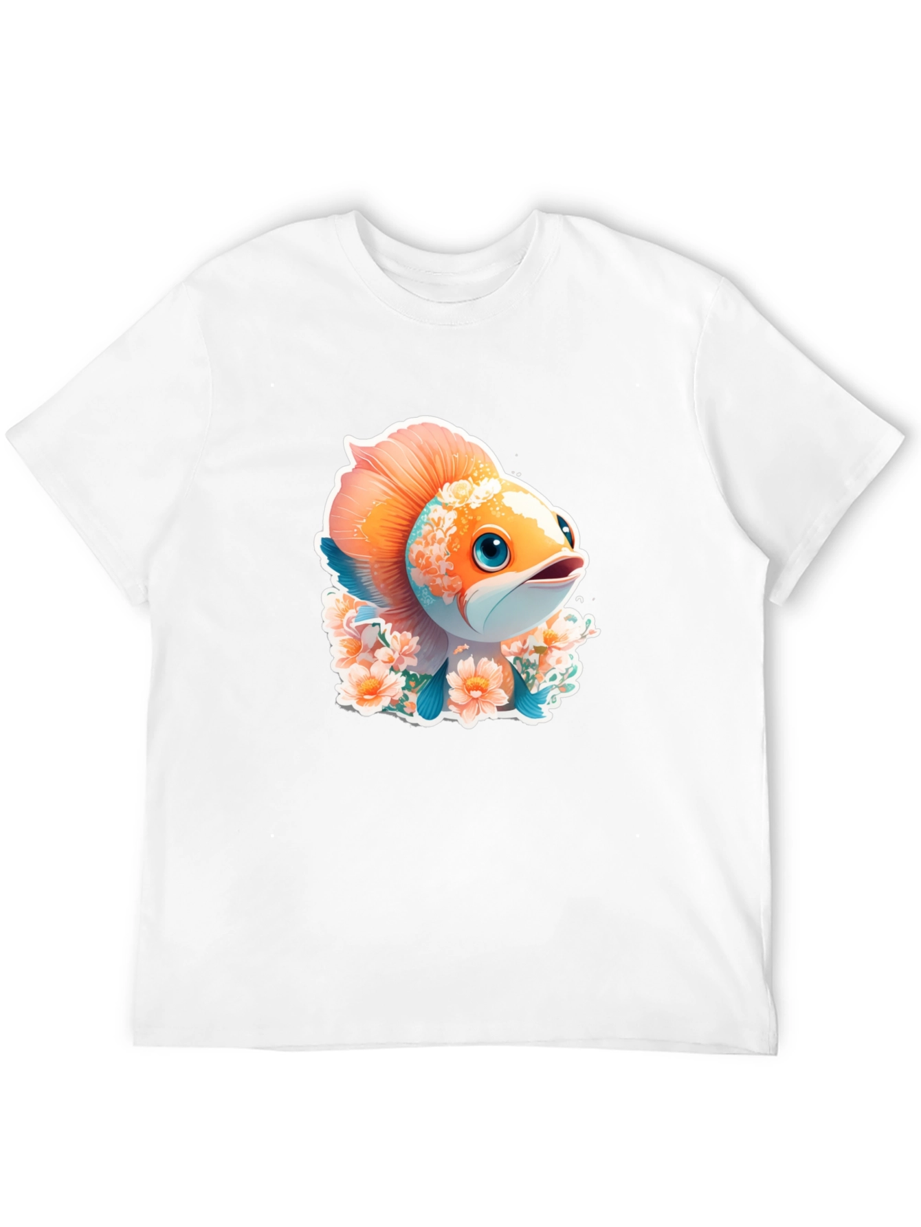 Black Cute Fish Floral Graphic Tee - Unique Design view 12