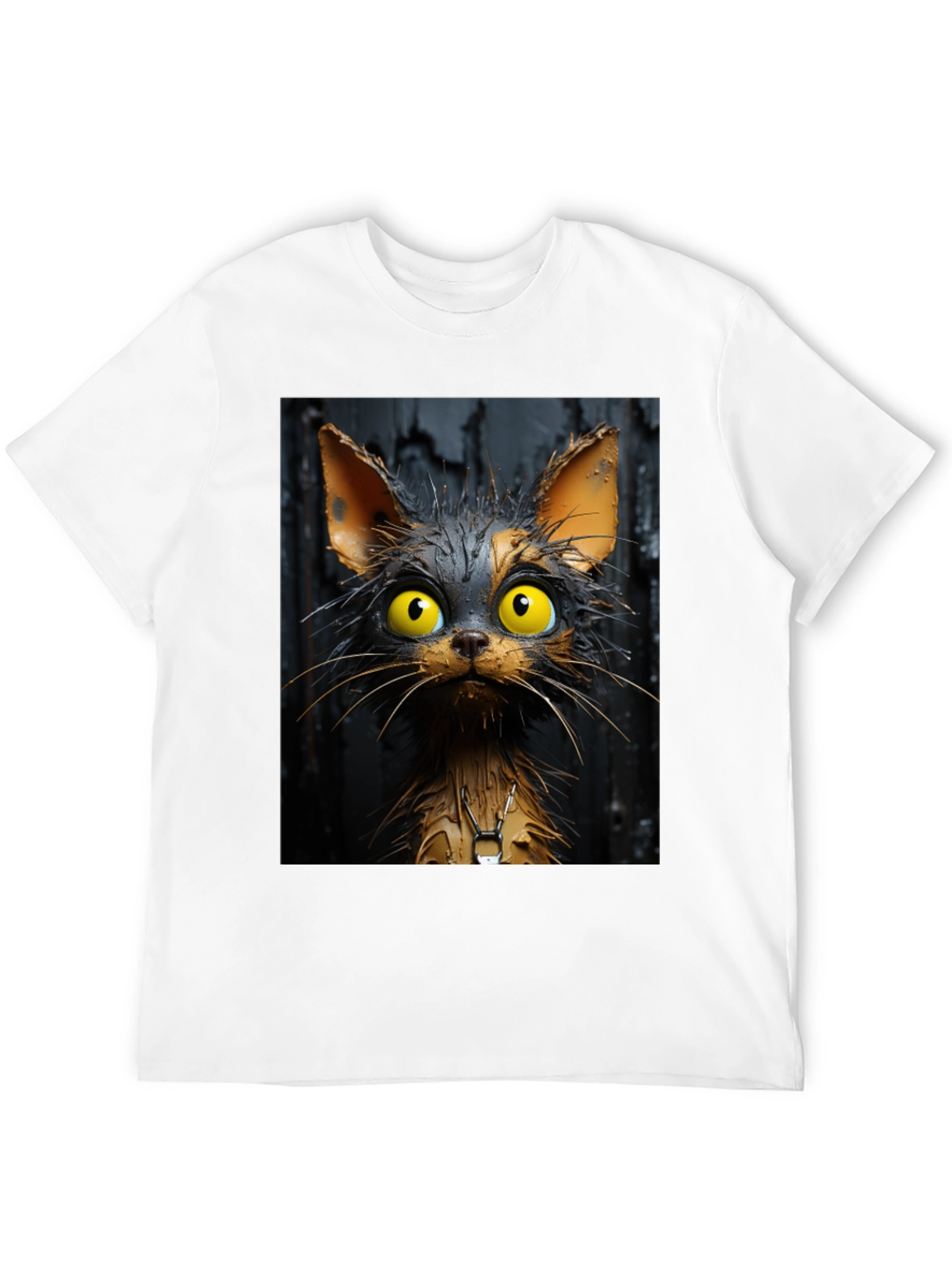 Black Cartoon Cat Graphic Tee - Unisex Black T-Shirt view 12