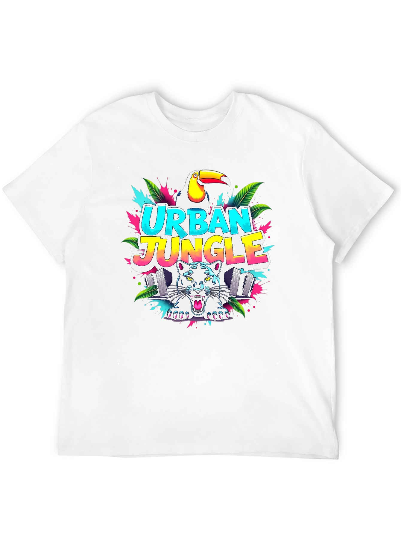 Black Urban Jungle Graphic T-Shirt - Tropical Toucan & Tiger view 12