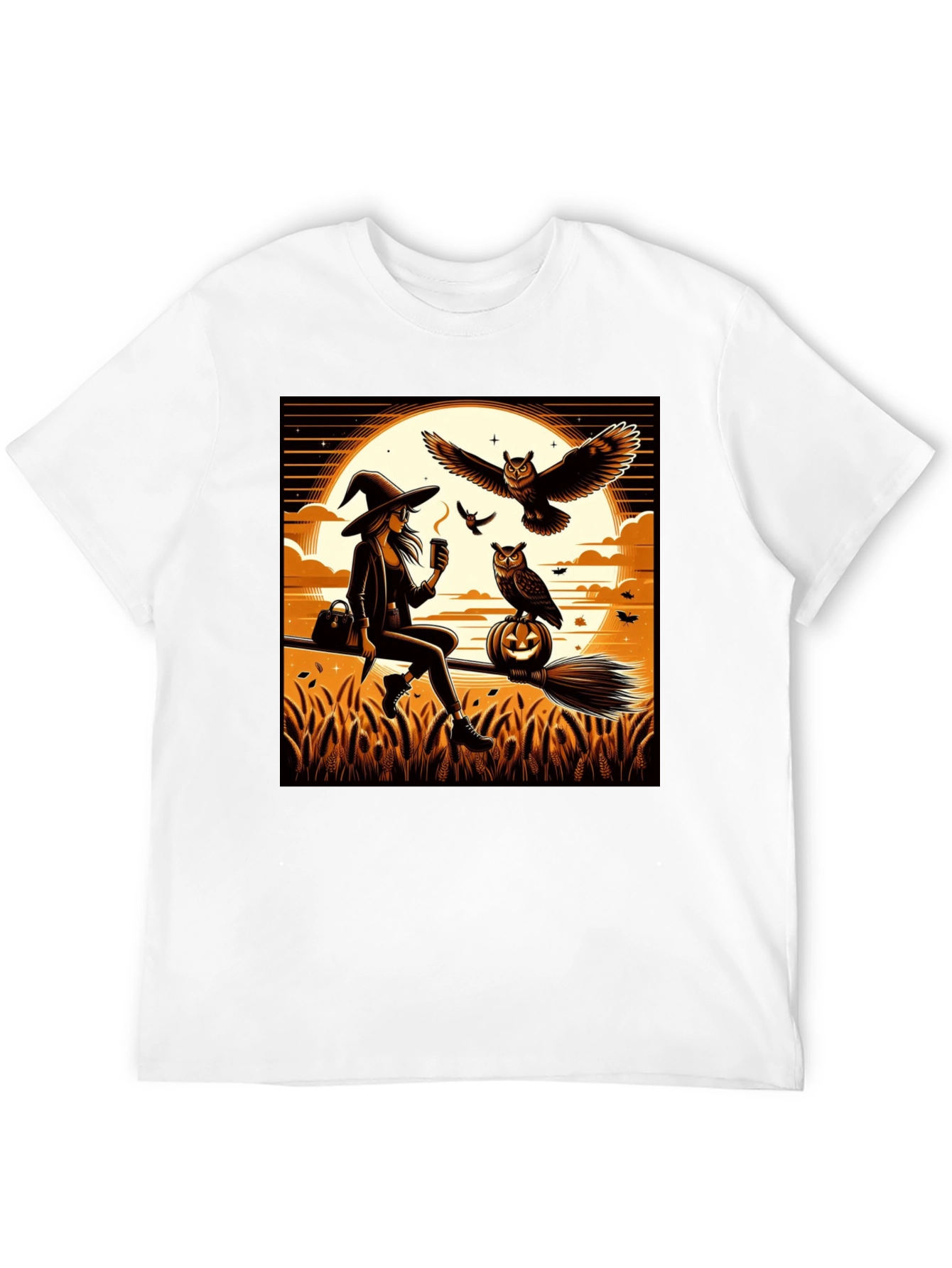 Black Witch & Owl Halloween T-Shirt view 12
