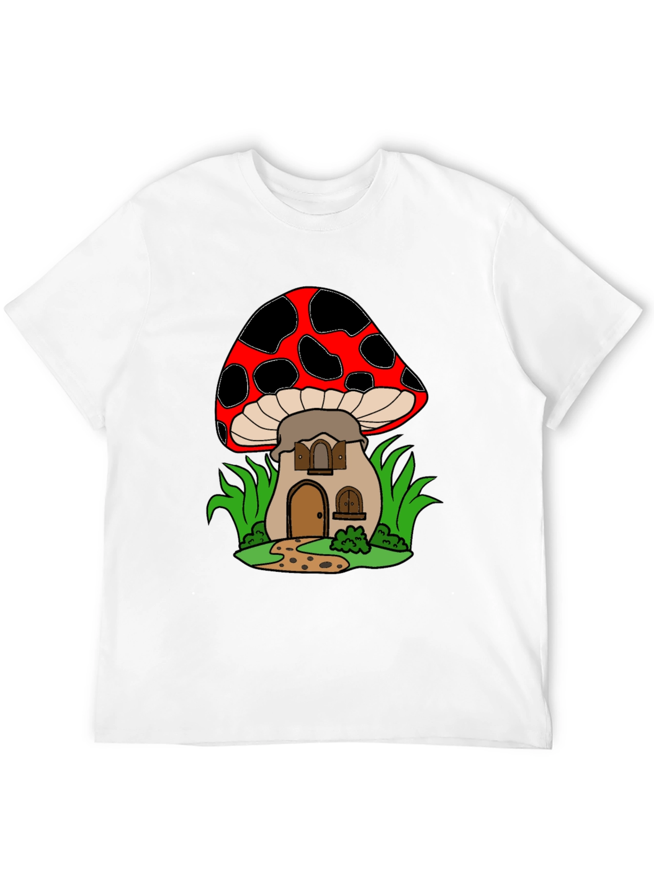 Black Mushroom House Graphic Tee - Quirky Black T-Shirt view 12