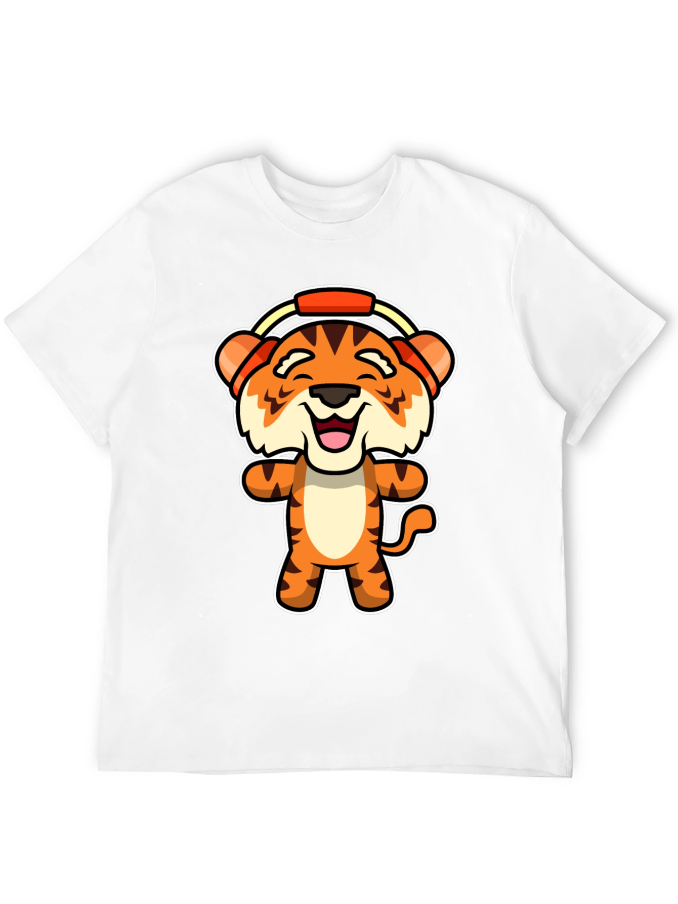 Black Tiger with Headphones Graphic Tee - Cute Animal Design view 12