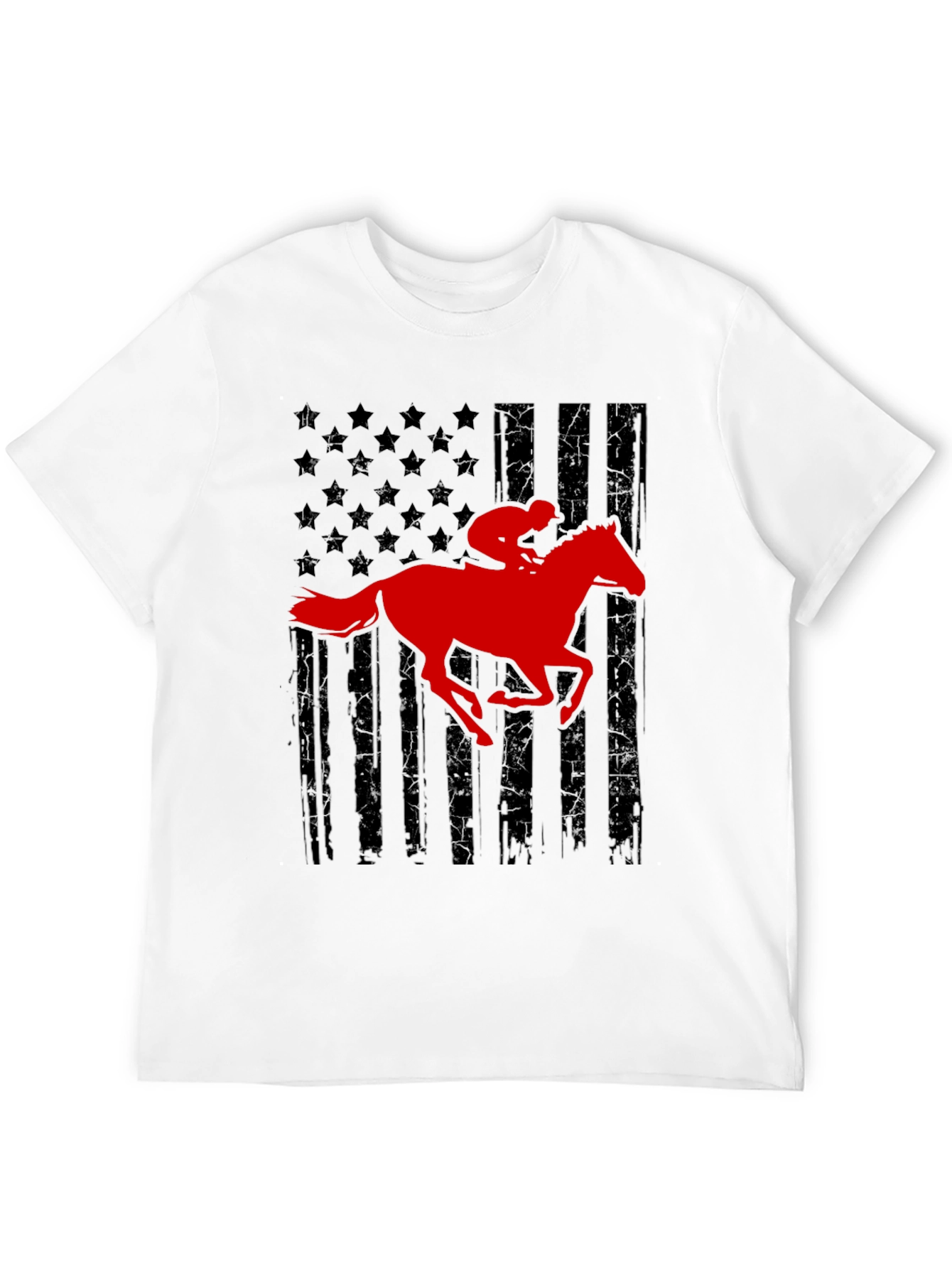 Black American Flag Horse Racing T-Shirt view 12
