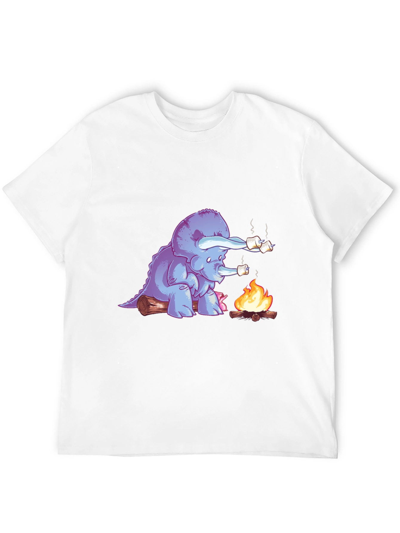 Black Dino Campfire T-Shirt - Marshmallow Roasting Triceratops  view 12