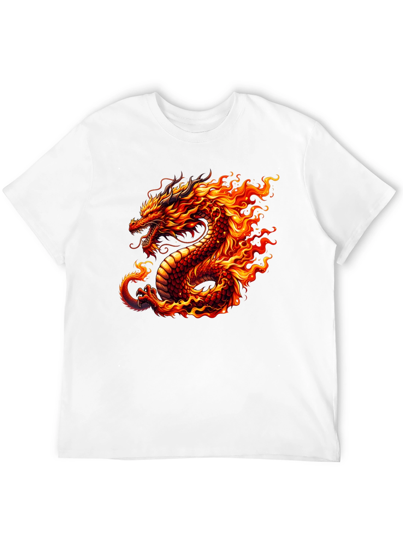 Fiery Dragon Graphic Tee - Black Cotton T-Shirt - 12