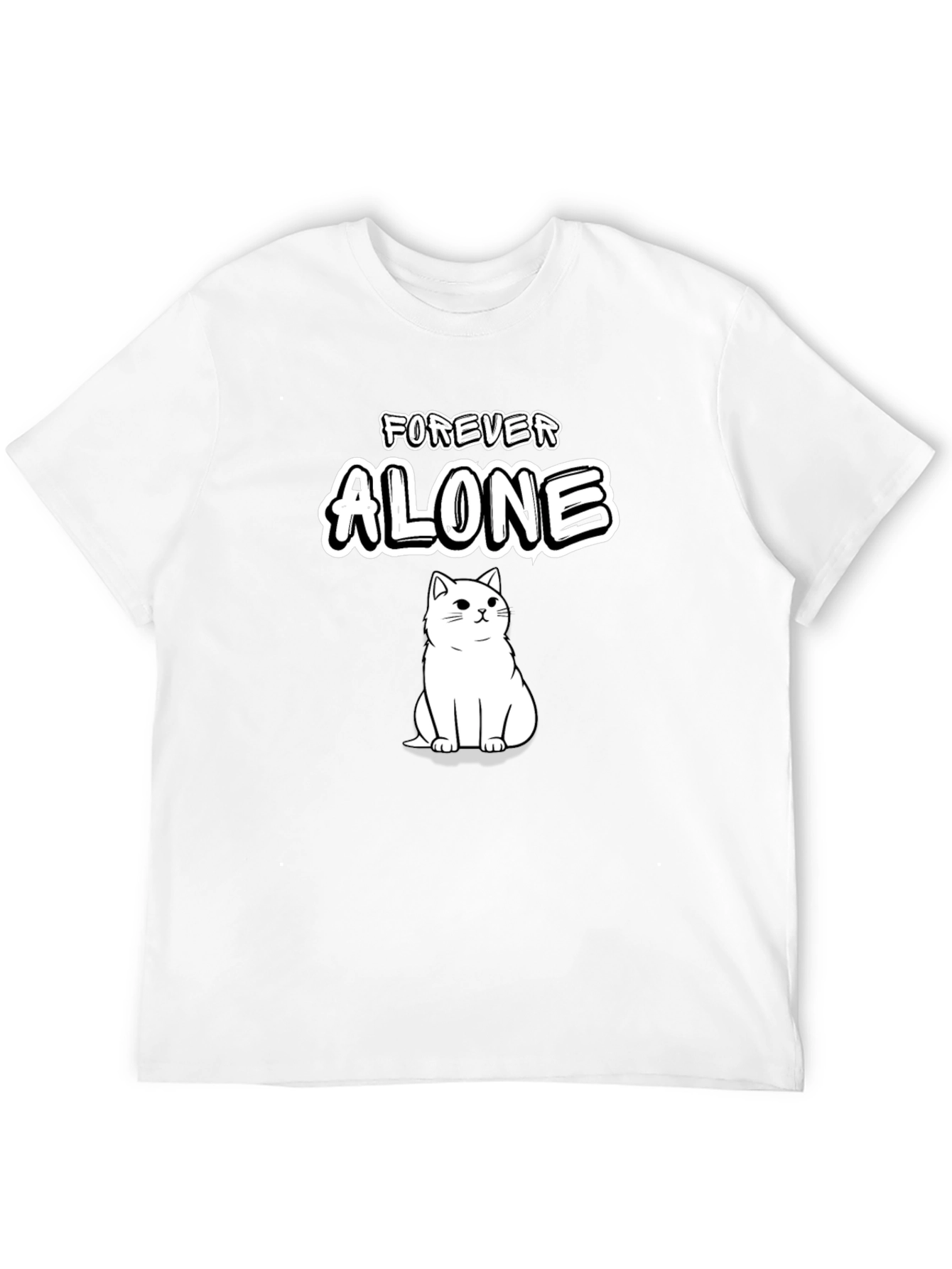 Black Forever Alone Cat T-Shirt - Soft Cotton Tee view 12