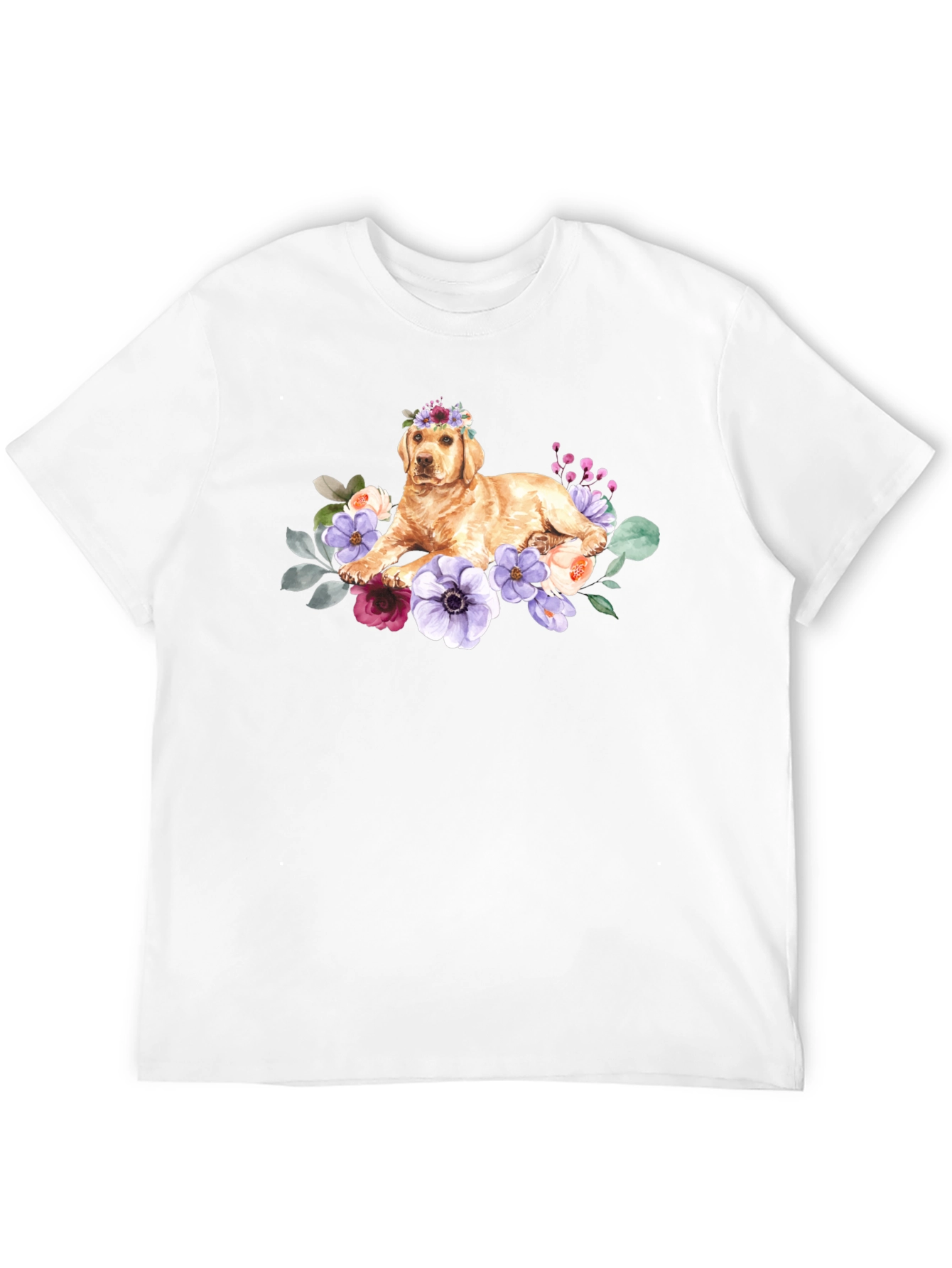 Black Golden Retriever Floral Crown T-Shirt view 12