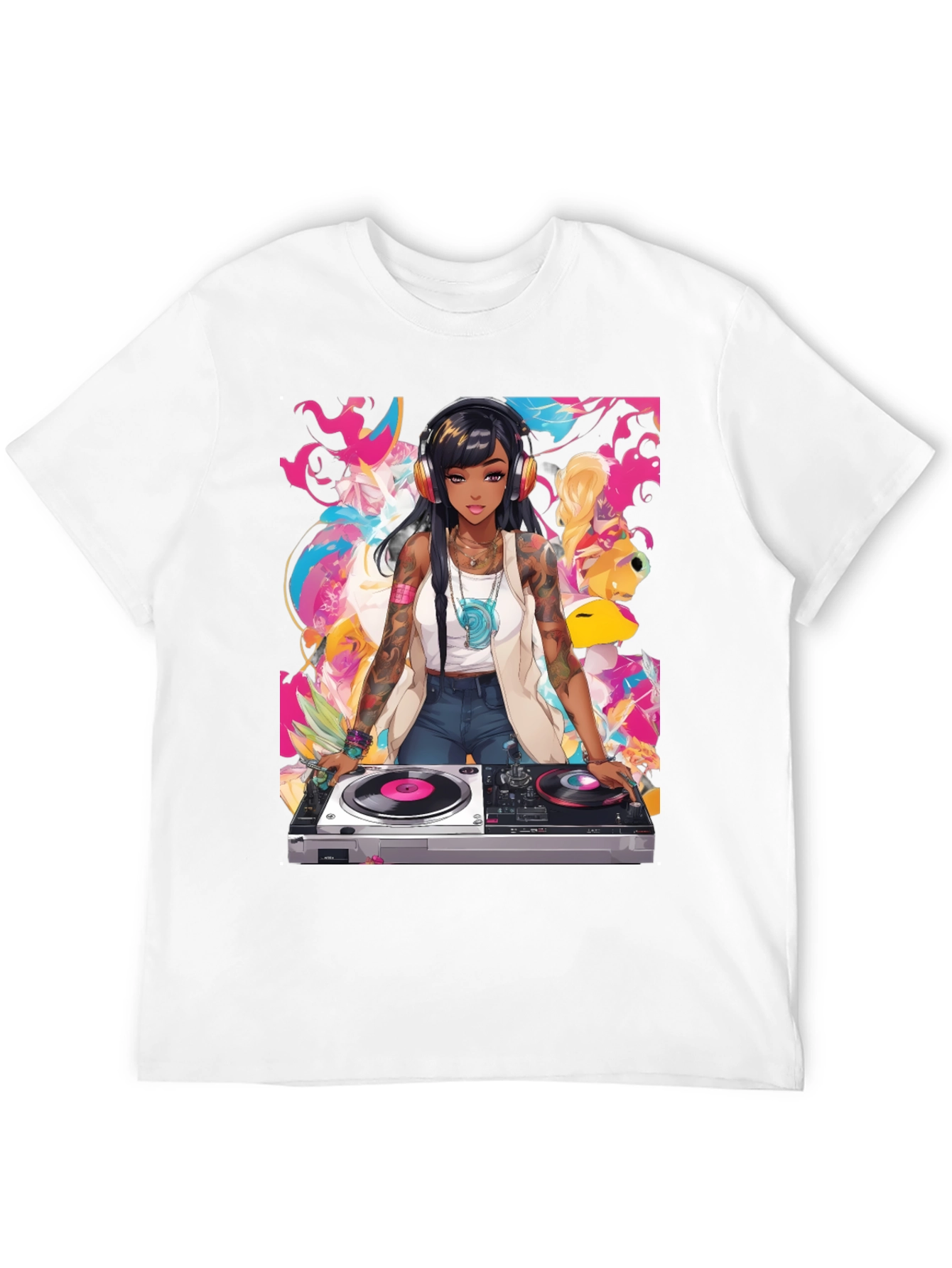 Black DJ Anime Graphic Tee - Cool Black T-Shirt view 12