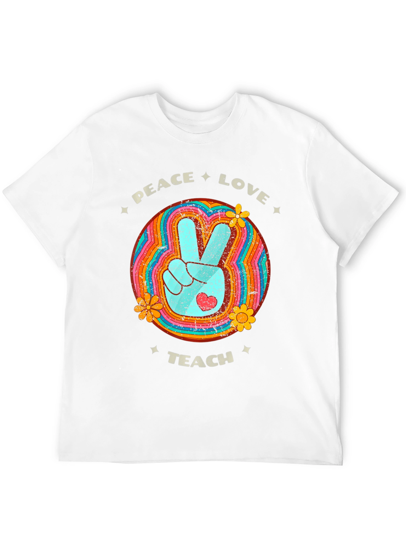 Black Peace Love Teach Retro T-Shirt view 12