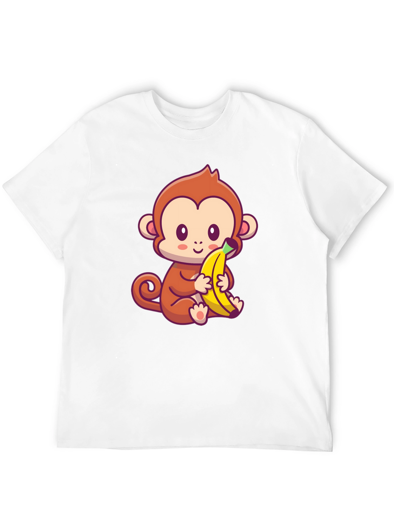 Cute Monkey Banana Graphic Black T-Shirt - 12