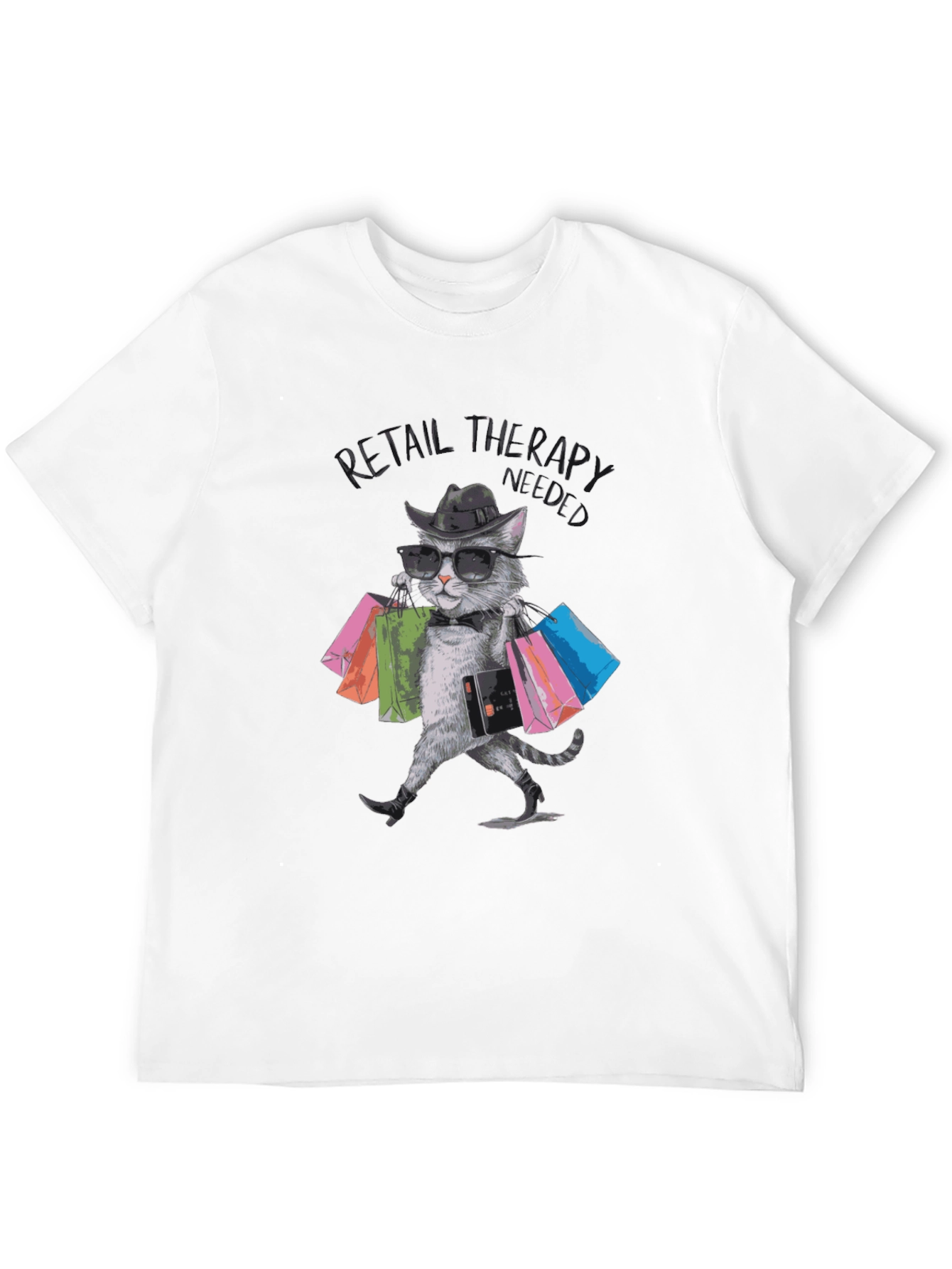 Black Retail Therapy Cat T-Shirt view 12