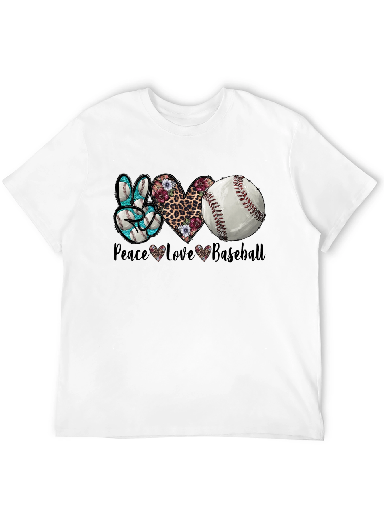 Black Peace Love Baseball Graphic T-Shirt view 12