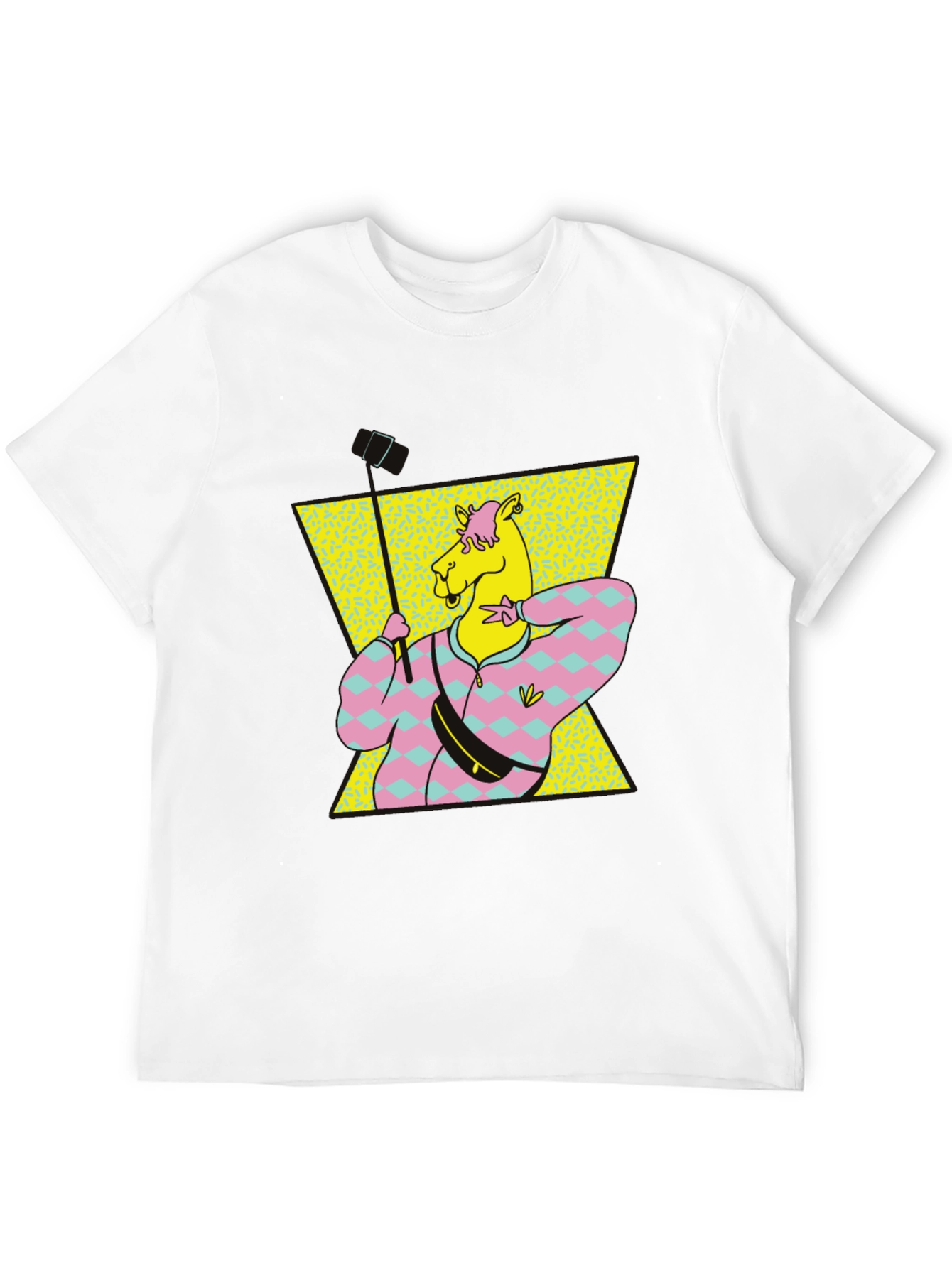 Black Retro Camel Selfie T-Shirt - Black Cotton Tee view 12