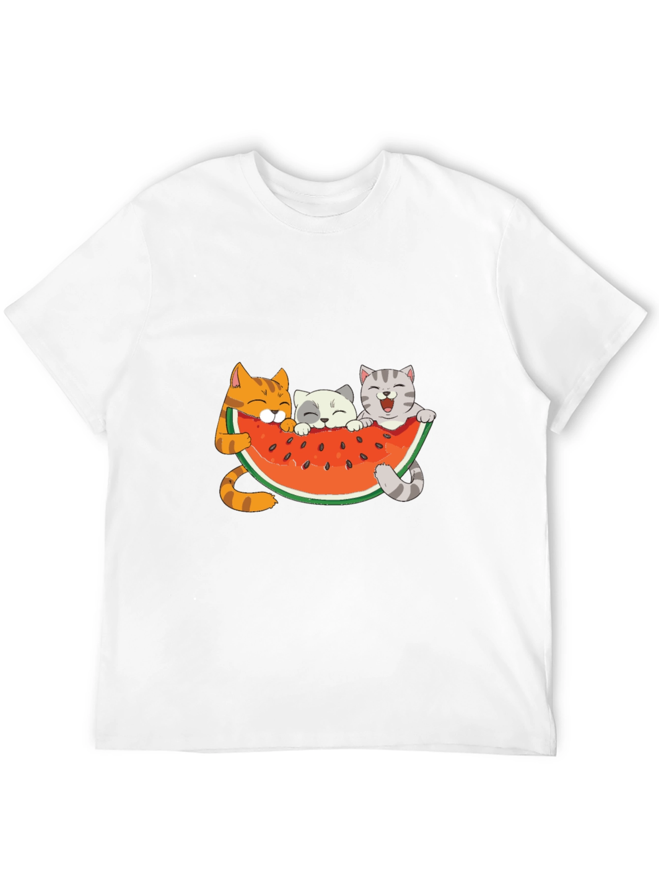 Black Cute Cats & Watermelon Graphic T-Shirt view 12