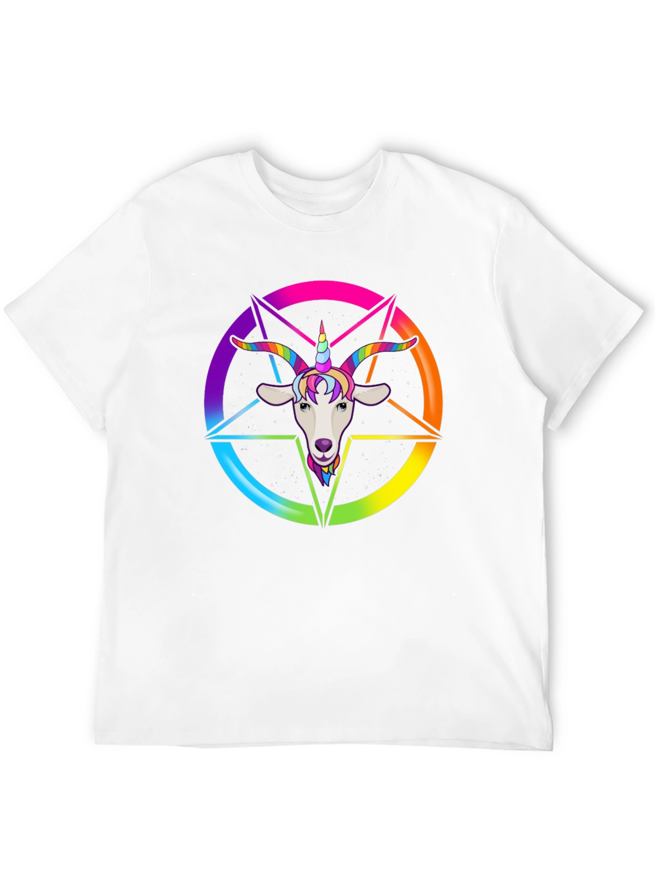 Black Rainbow Goat Unicorn Graphic Tee - Men's Black T-Shirt view 12