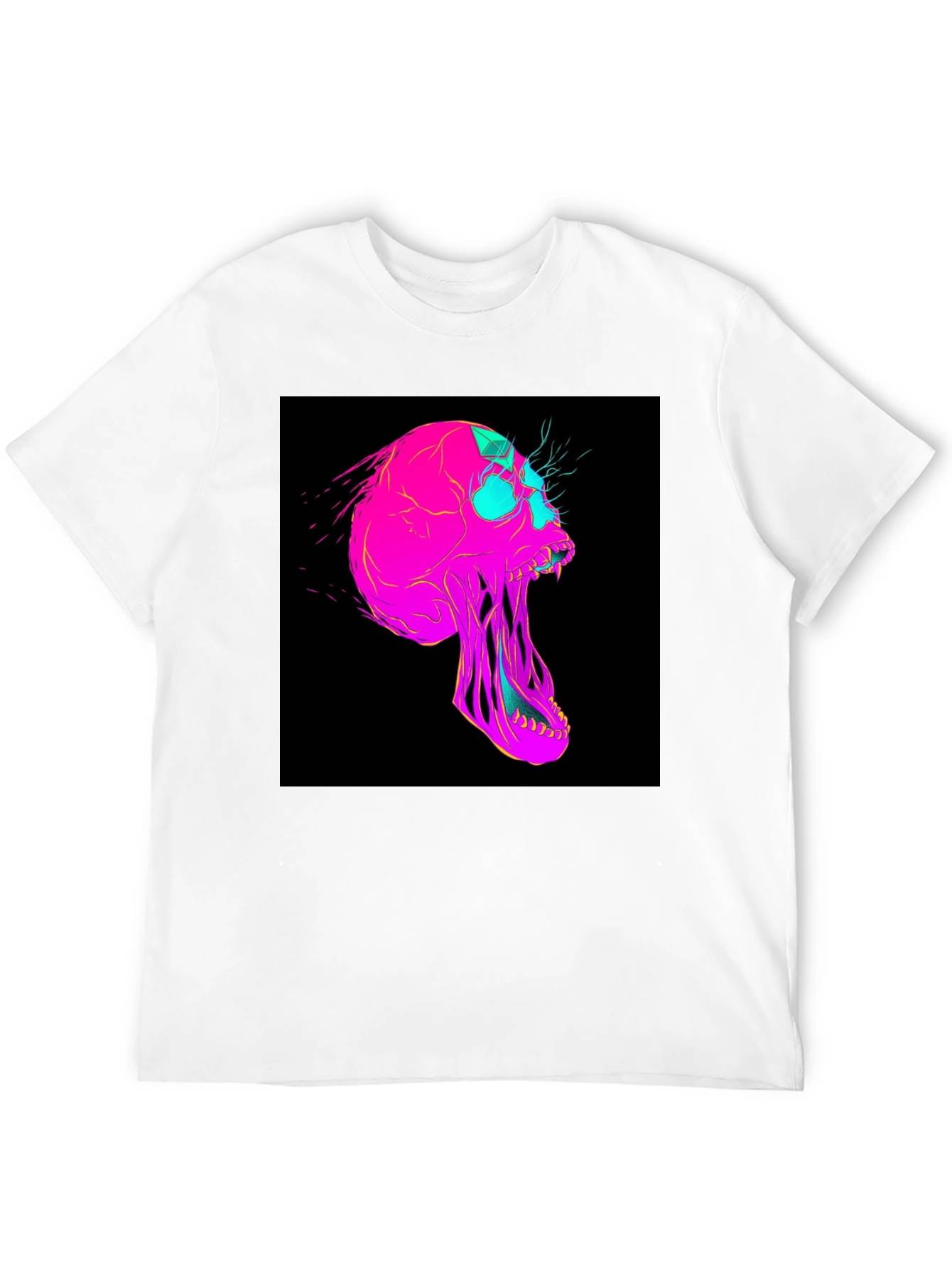 Black Vaporwave Skull Graphic Tee - Black Cotton T-Shirt view 12
