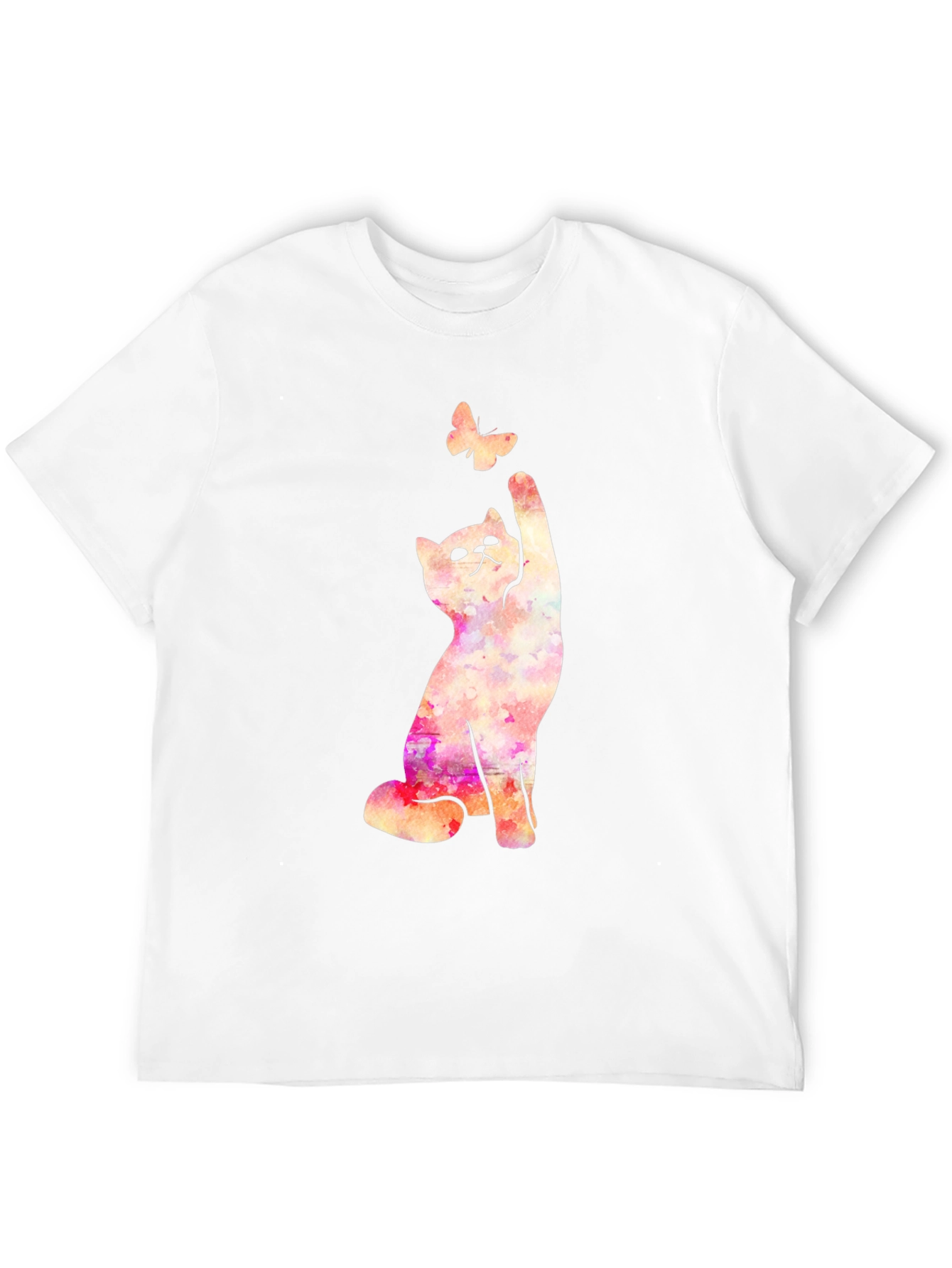 Black Cat Reaching for Butterfly Graphic Black T-Shirt view 12