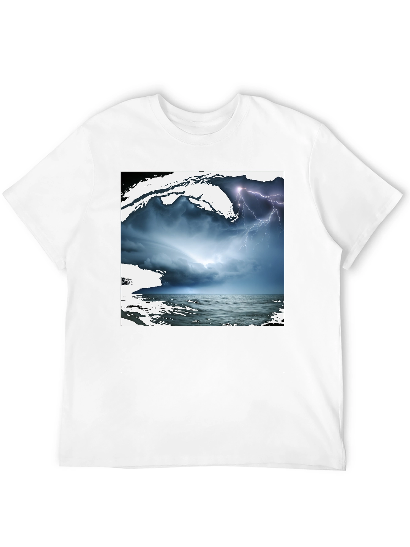 Black Stormy Sea Graphic Tee - Black Cotton T-Shirt view 12