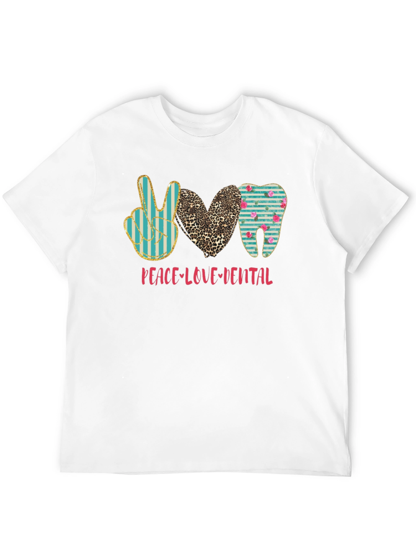 Black Peace Love Dental T-Shirt Black Cotton Casual Graphic Tee view 12