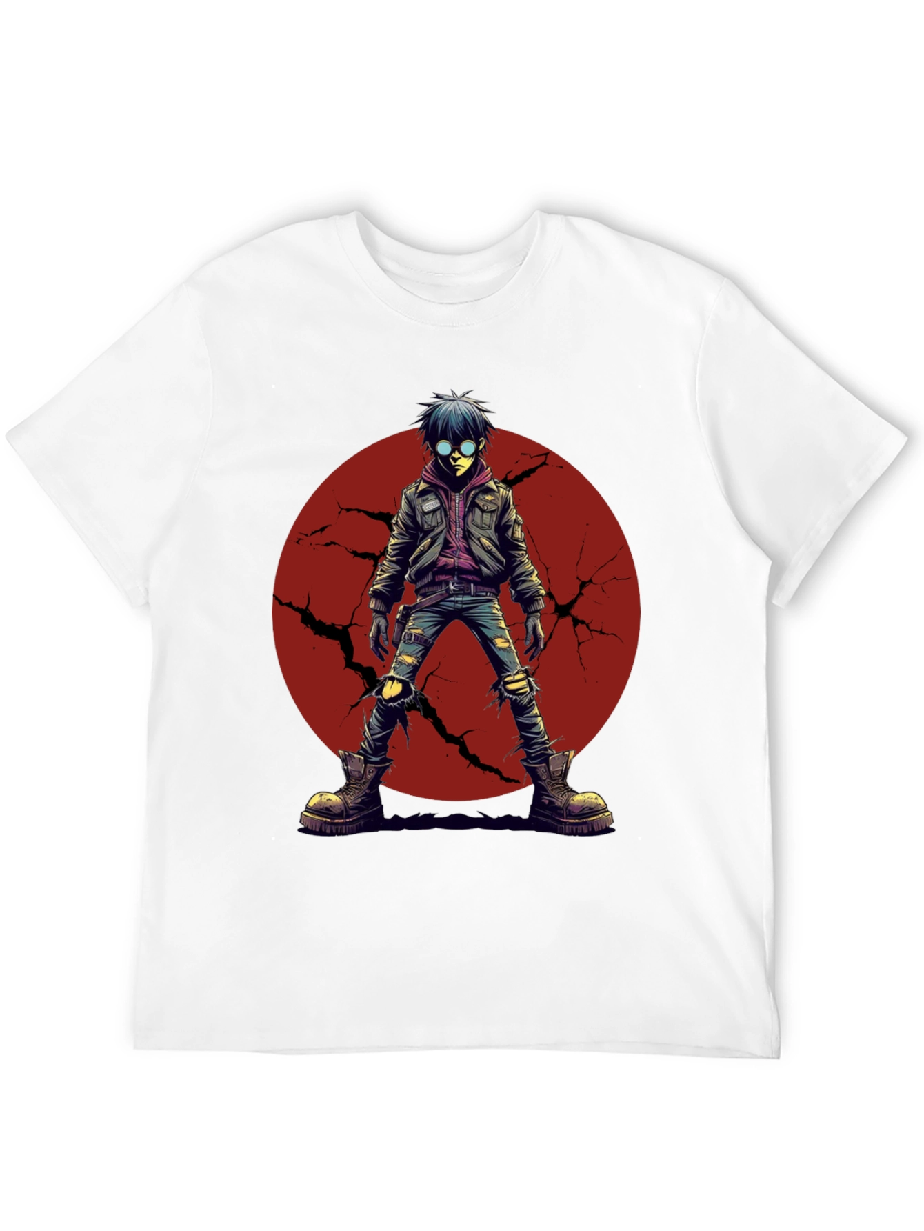 Black Graphic Tee: Anime Punk Character on Black Shirt view 12