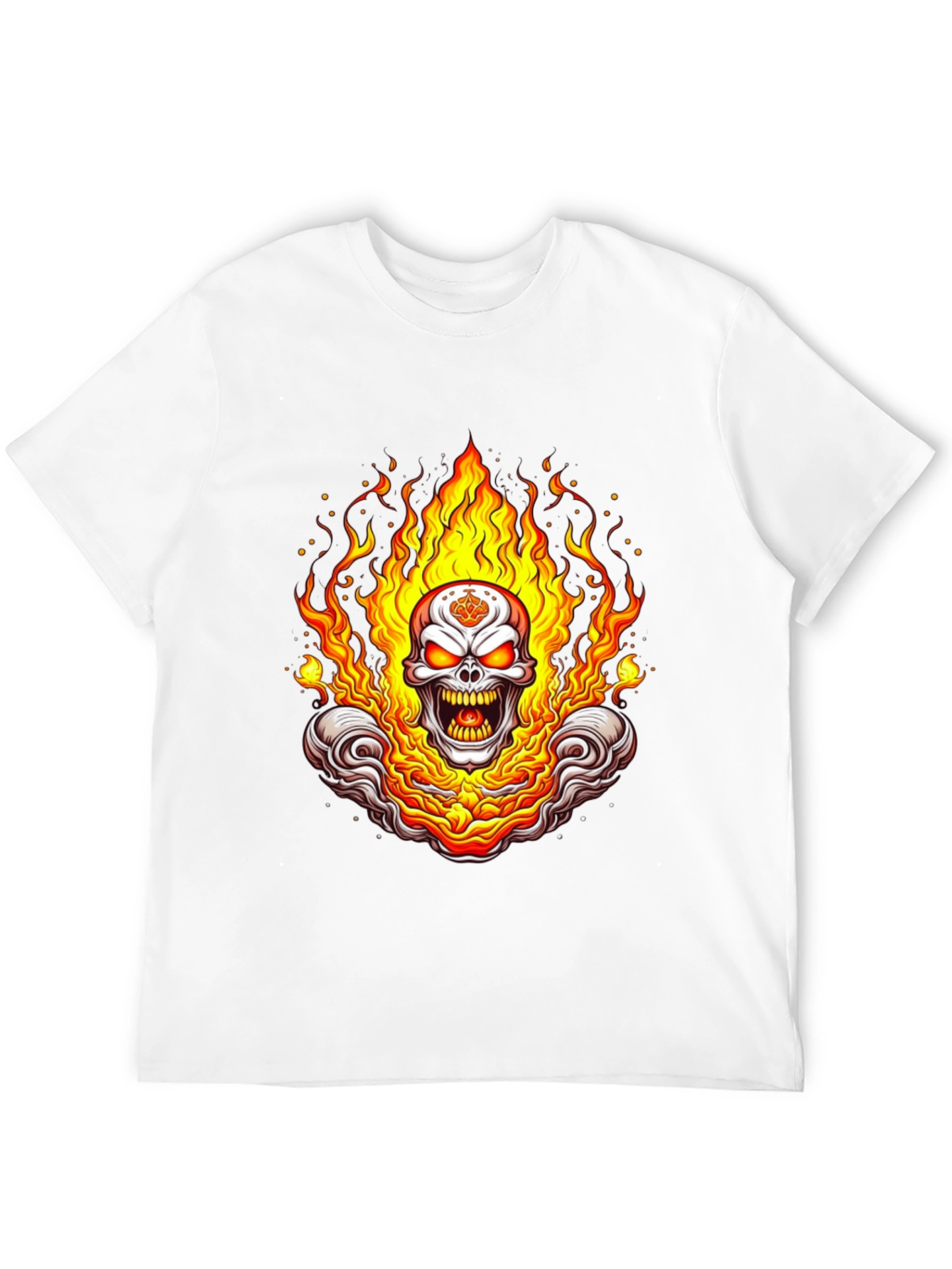 Black Flaming Skull Graphic Tee - Bold Black Cotton Shirt view 12