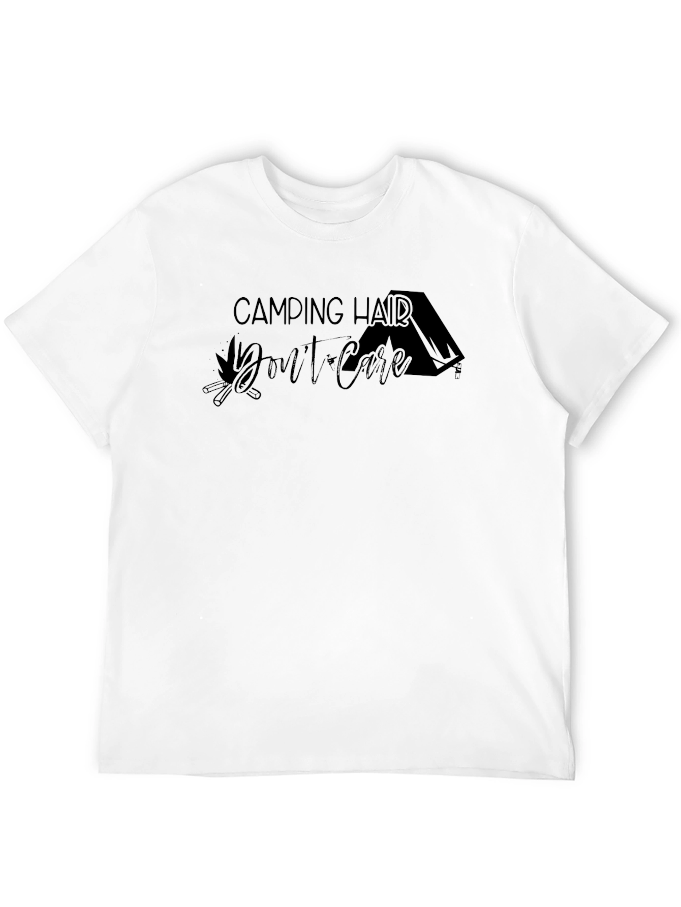 Black Camping Hair Don't Care Black Tee view 12
