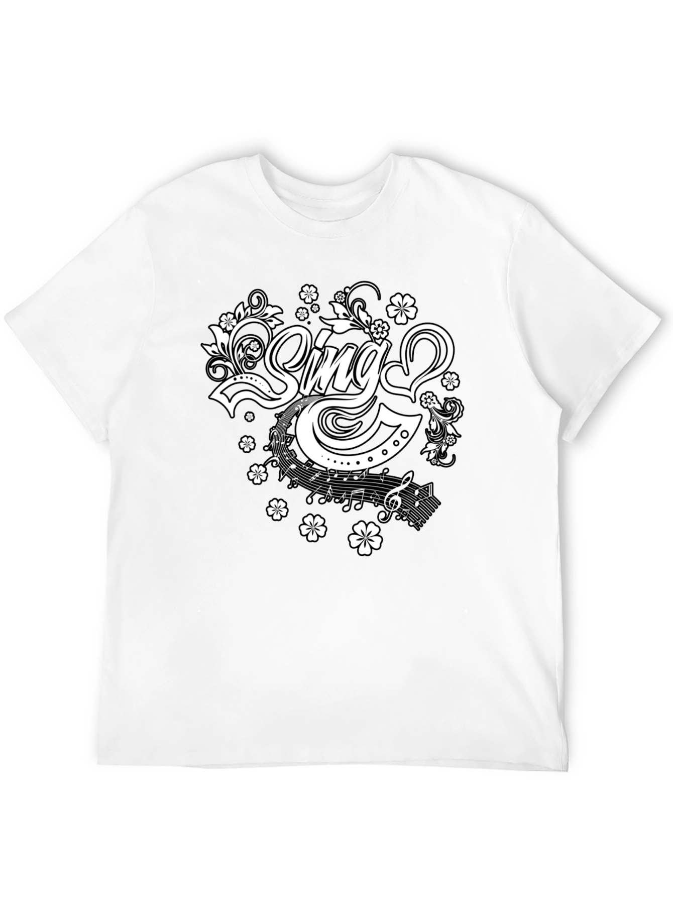 Black Sing Floral Graphic Tee - Black Cotton T-Shirt view 12