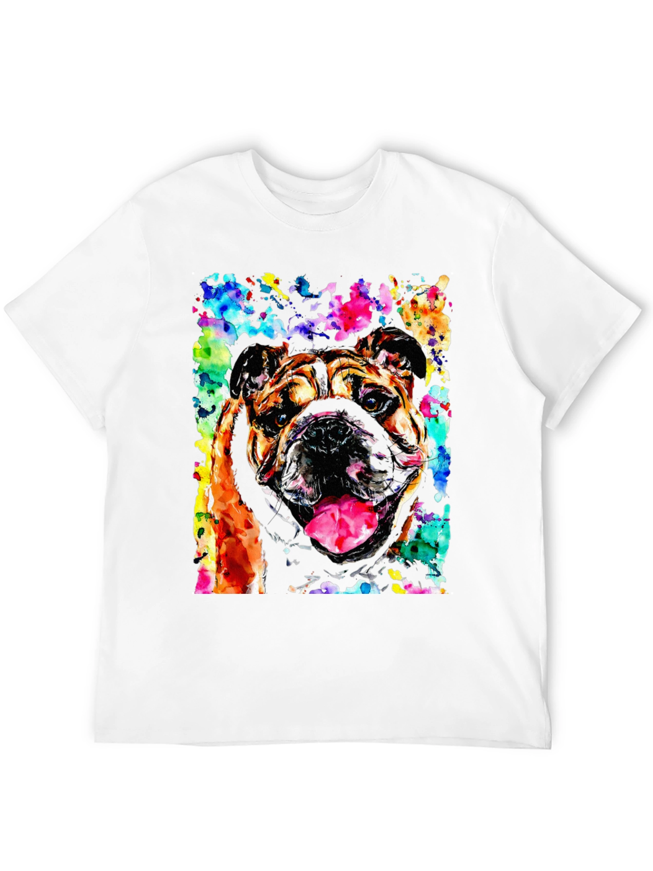Black Bulldog Watercolor Men's Black T-Shirt view 12