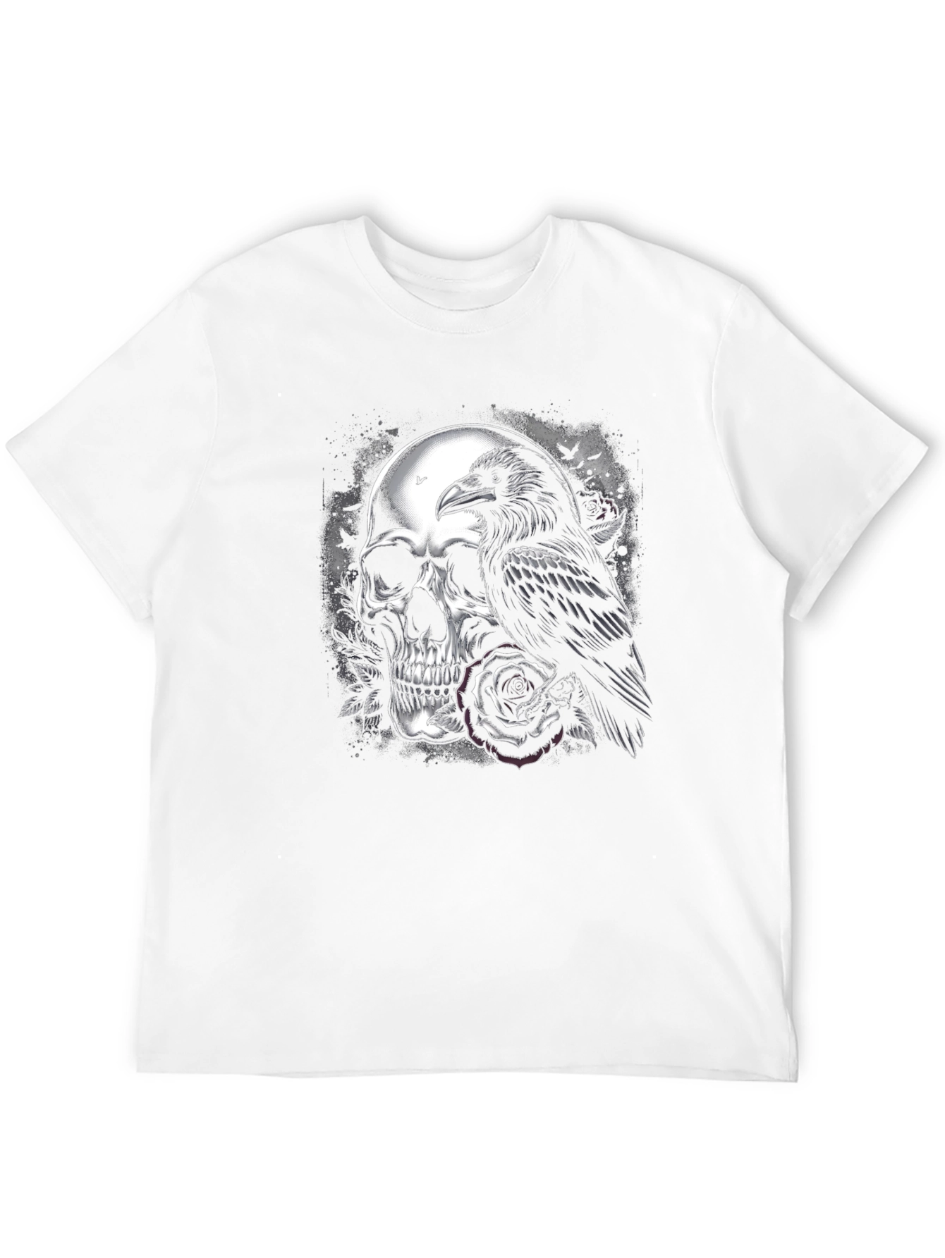 Skull Raven Rose Graphic Tee - Dark Aesthetic T-Shirt - 12