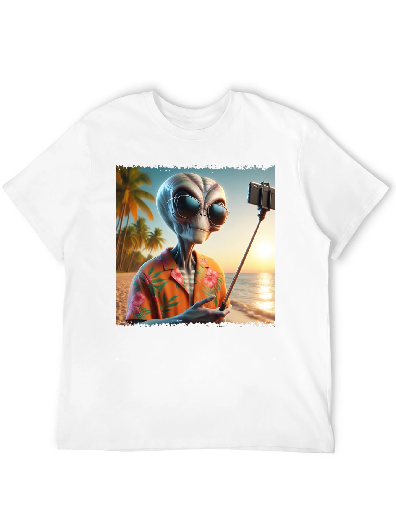 Black Alien Beach Selfie Graphic Tee - Black T-Shirt view 12