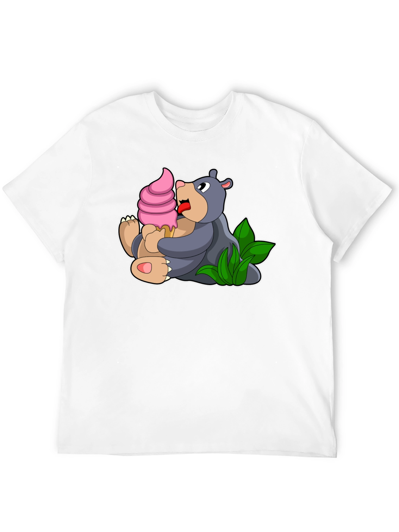 Black Cute Bear Eating Ice Cream Black T-Shirt view 12