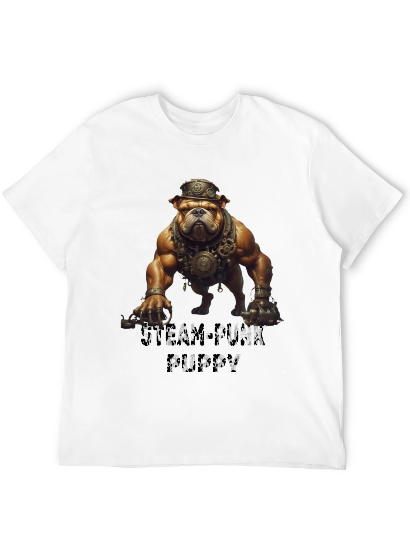 Black Steampunk Bulldog Graphic T-Shirt view 12