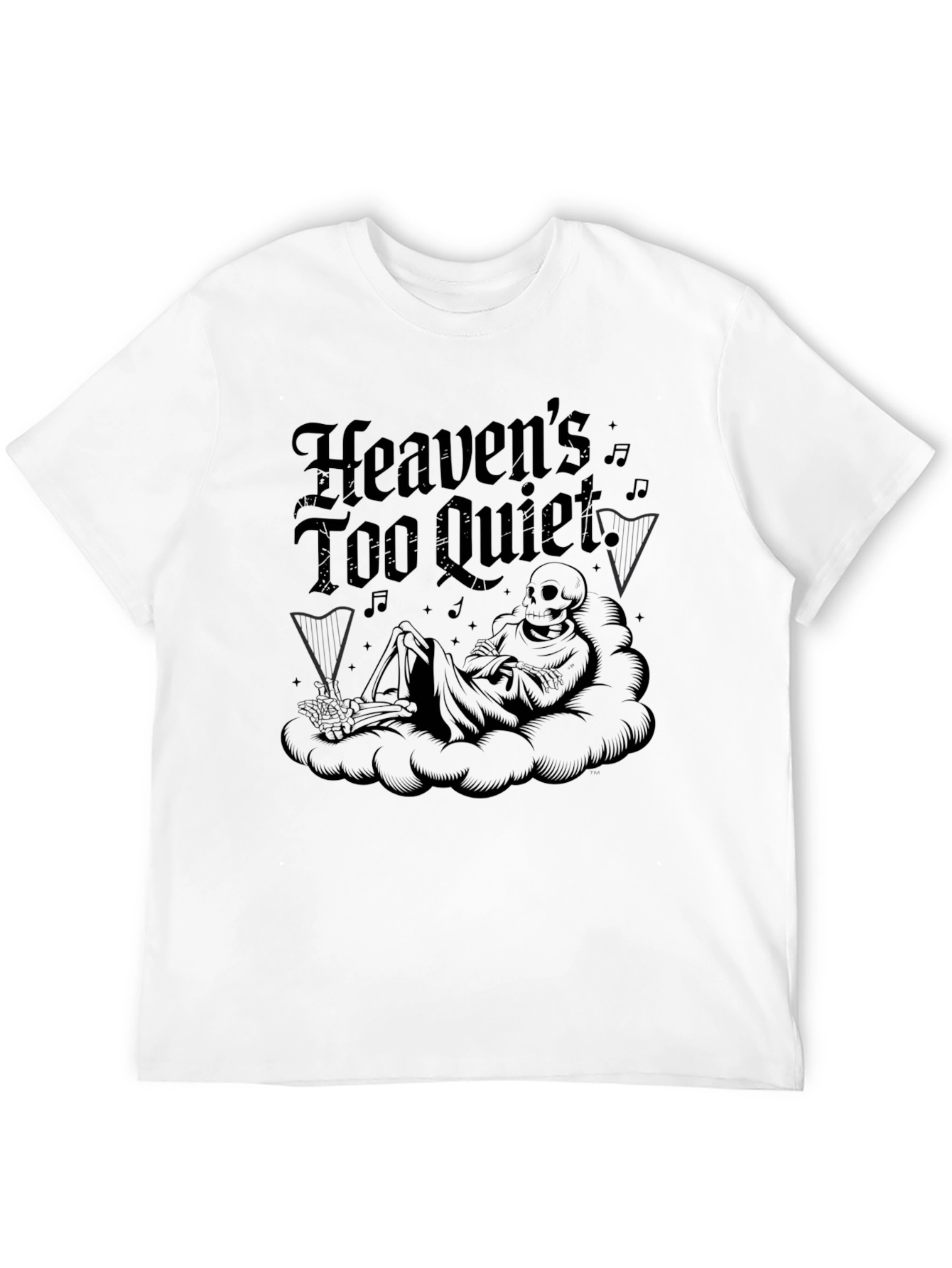 Black Heaven's Too Quiet Black Graphic T-Shirt view 12