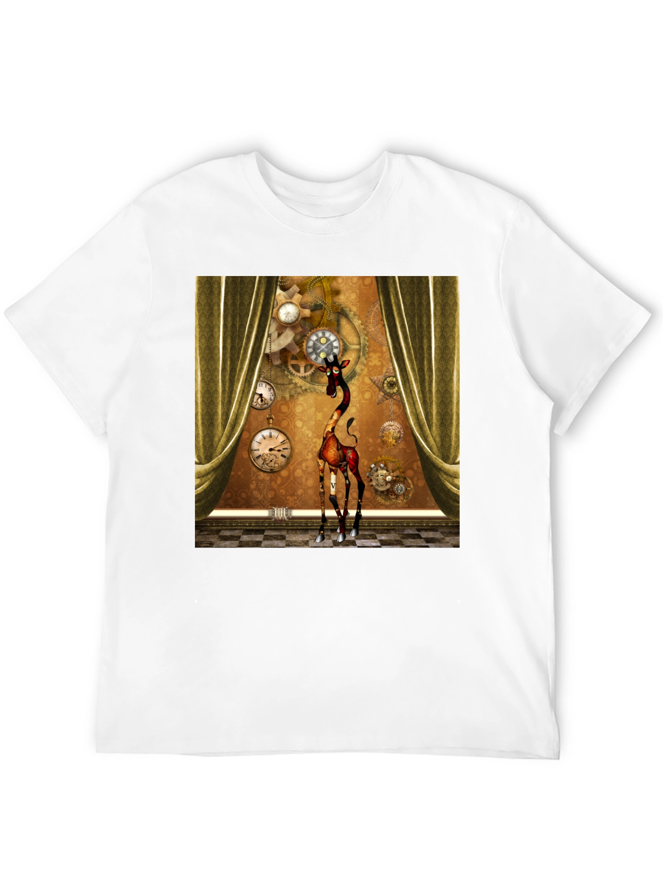 Black Steampunk Giraffe T-Shirt: Time Traveler's Style view 12