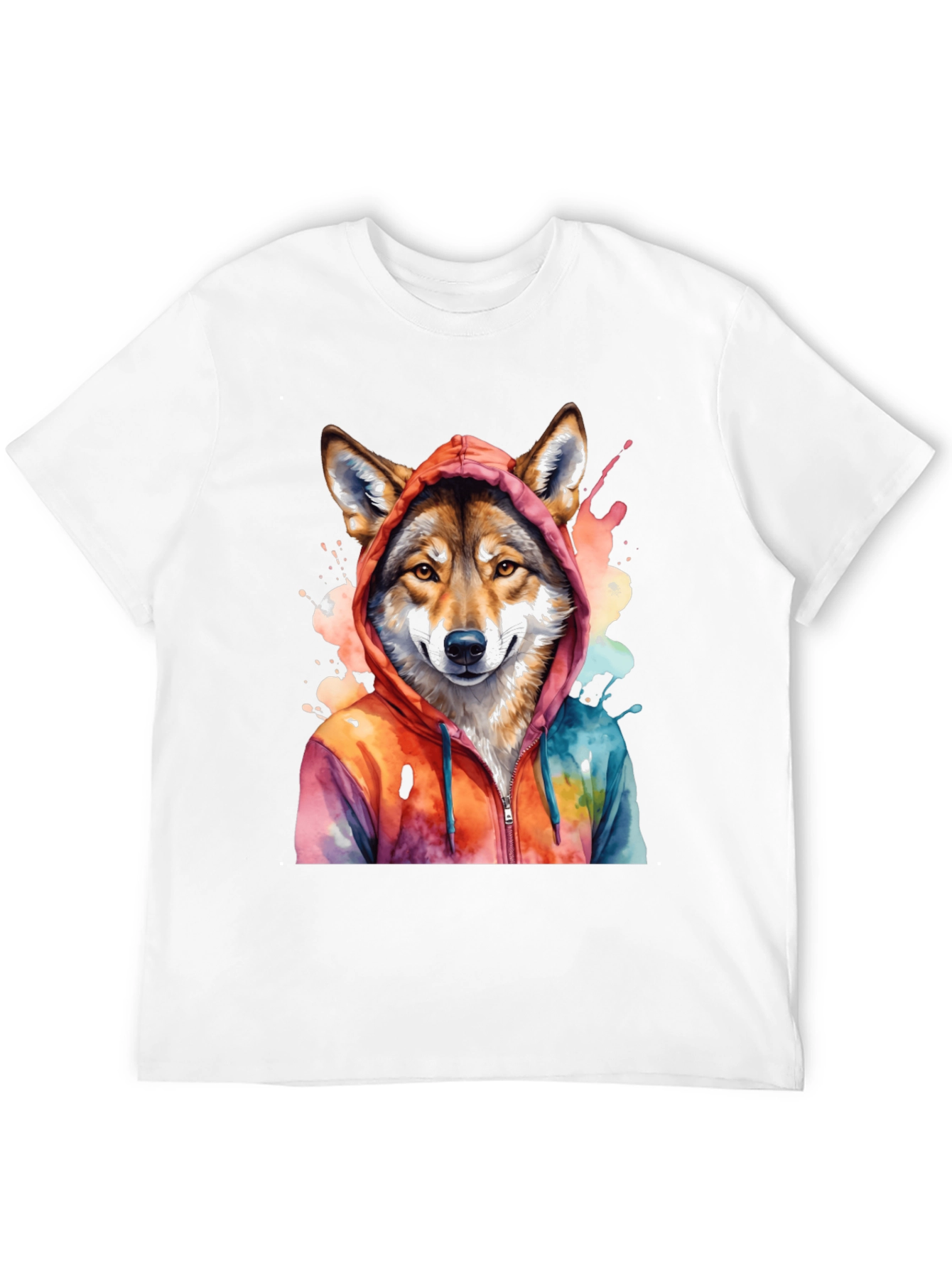Black Watercolor Wolf Hoodie Graphic Tee view 12
