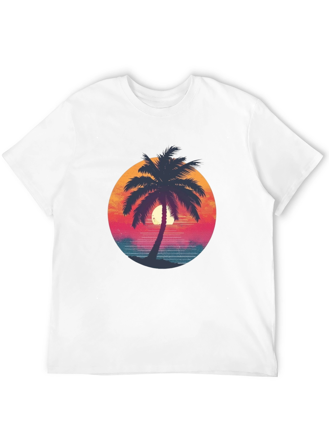 Black Retro Palm Tree Graphic Tee - Black Cotton T-Shirt view 12